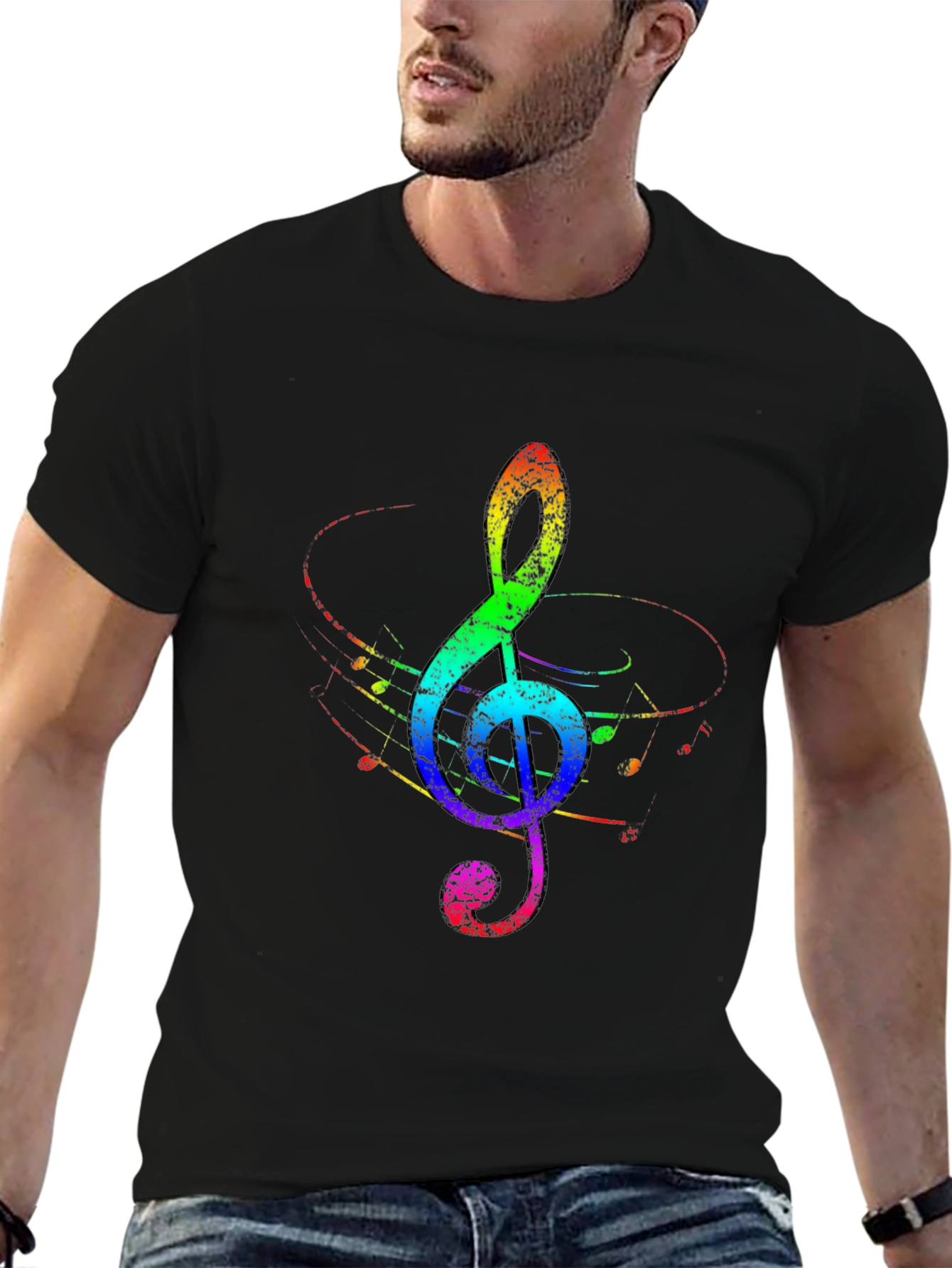 Black Rainbow Treble Clef Black T-Shirt view 6