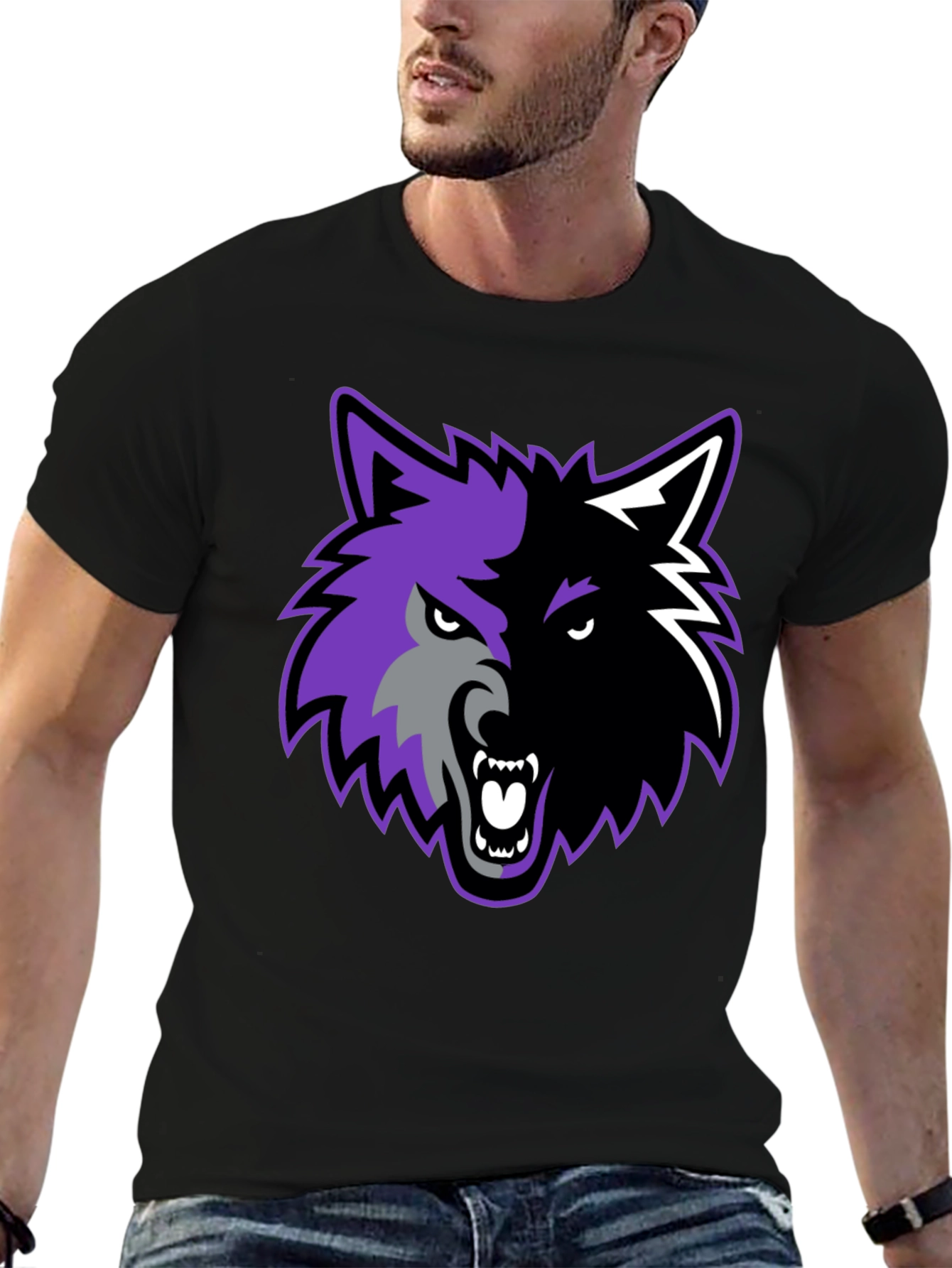 Black Two-Tone Wolf Graphic Tee view 6
