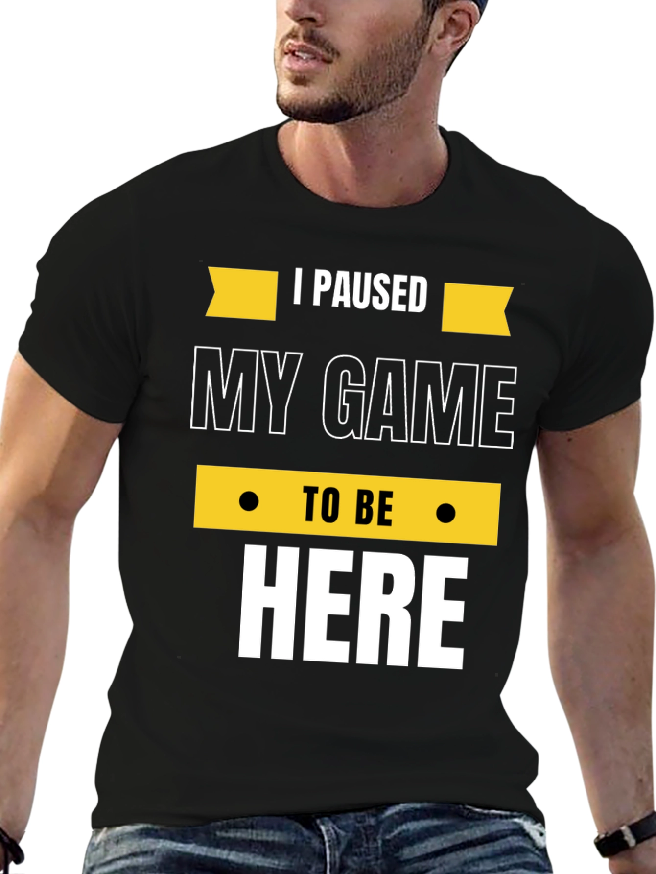 Black Gamer Tee: "I Paused My Game to Be Here" - Black Cotton T-Shirt view 6