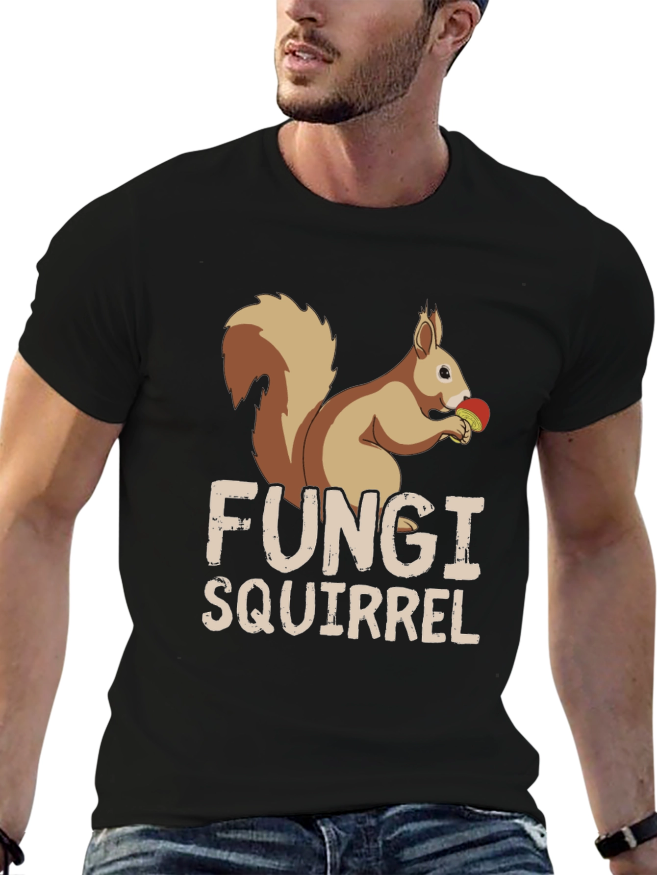 Black Fungi Squirrel Graphic Tee - Unique Humor T-Shirt view 6