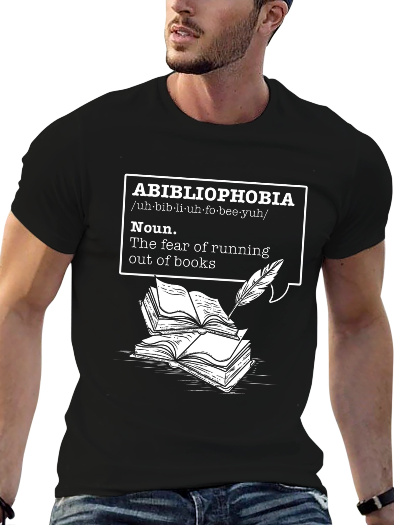 Black Abibliophobia T-Shirt - Fear of Running Out of Books view 6