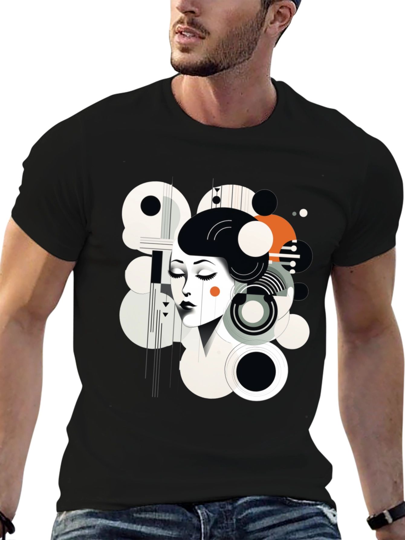 Black Abstract Woman Graphic Black Tee view 6