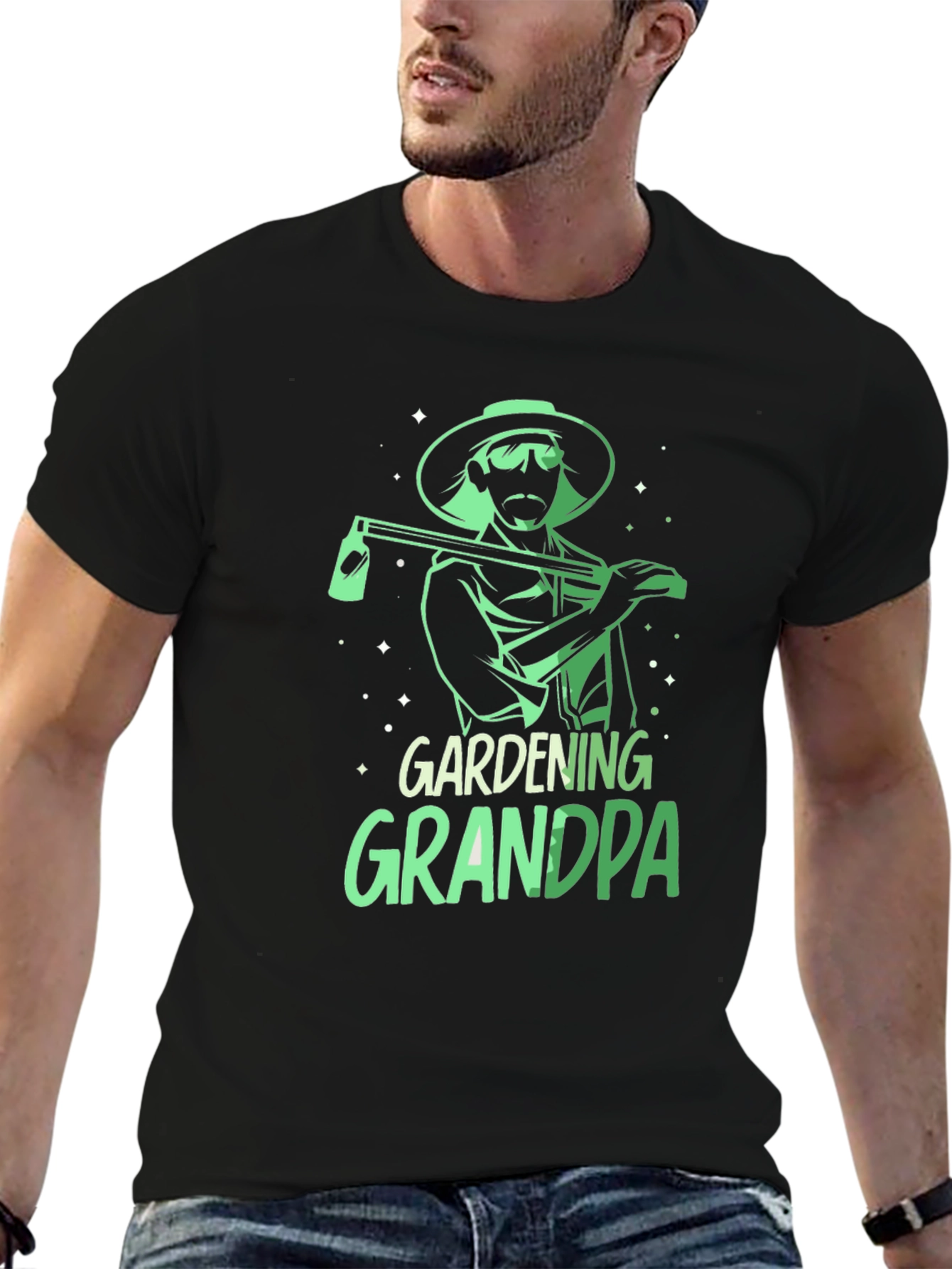 Black Gardening Grandpa T-Shirt - Black, Graphic Tee view 6