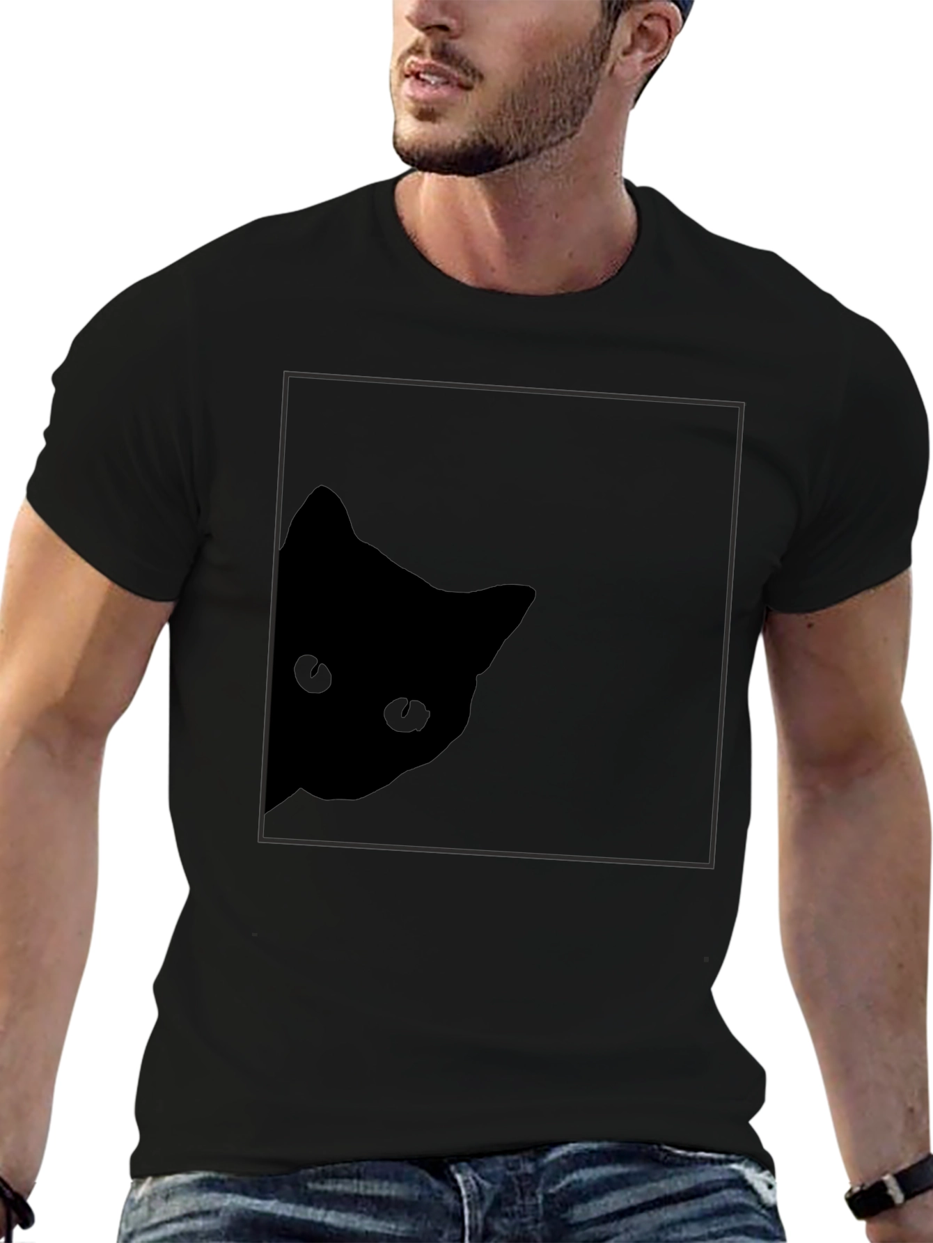 Black Stealthy Cat Black T-Shirt: Peek-a-Boo Style view 6