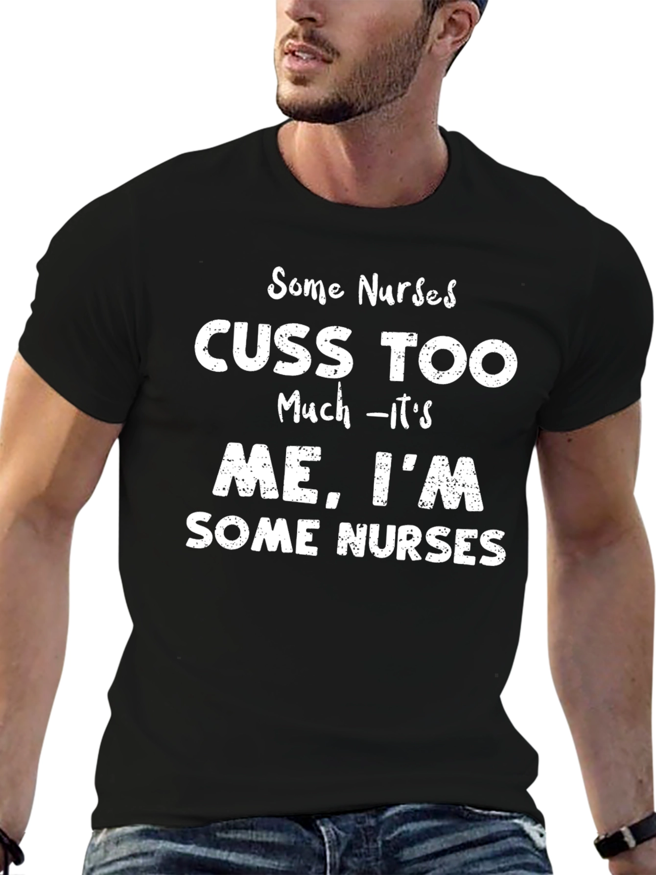 Black Funny Nurse T-Shirt - Some Nurses Cuss Too Much view 6