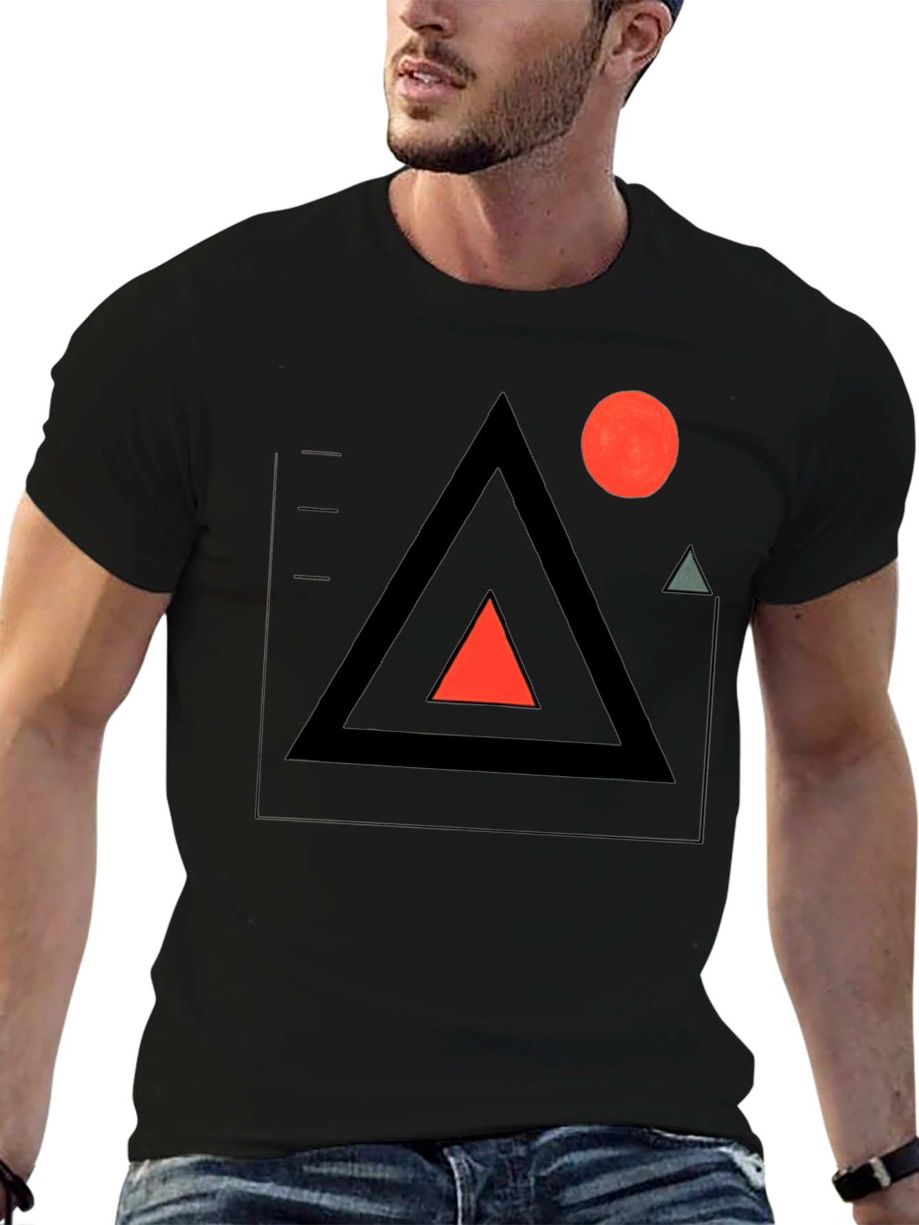 Black Geometric Graphic Tee - Modern Minimalist Design view 6