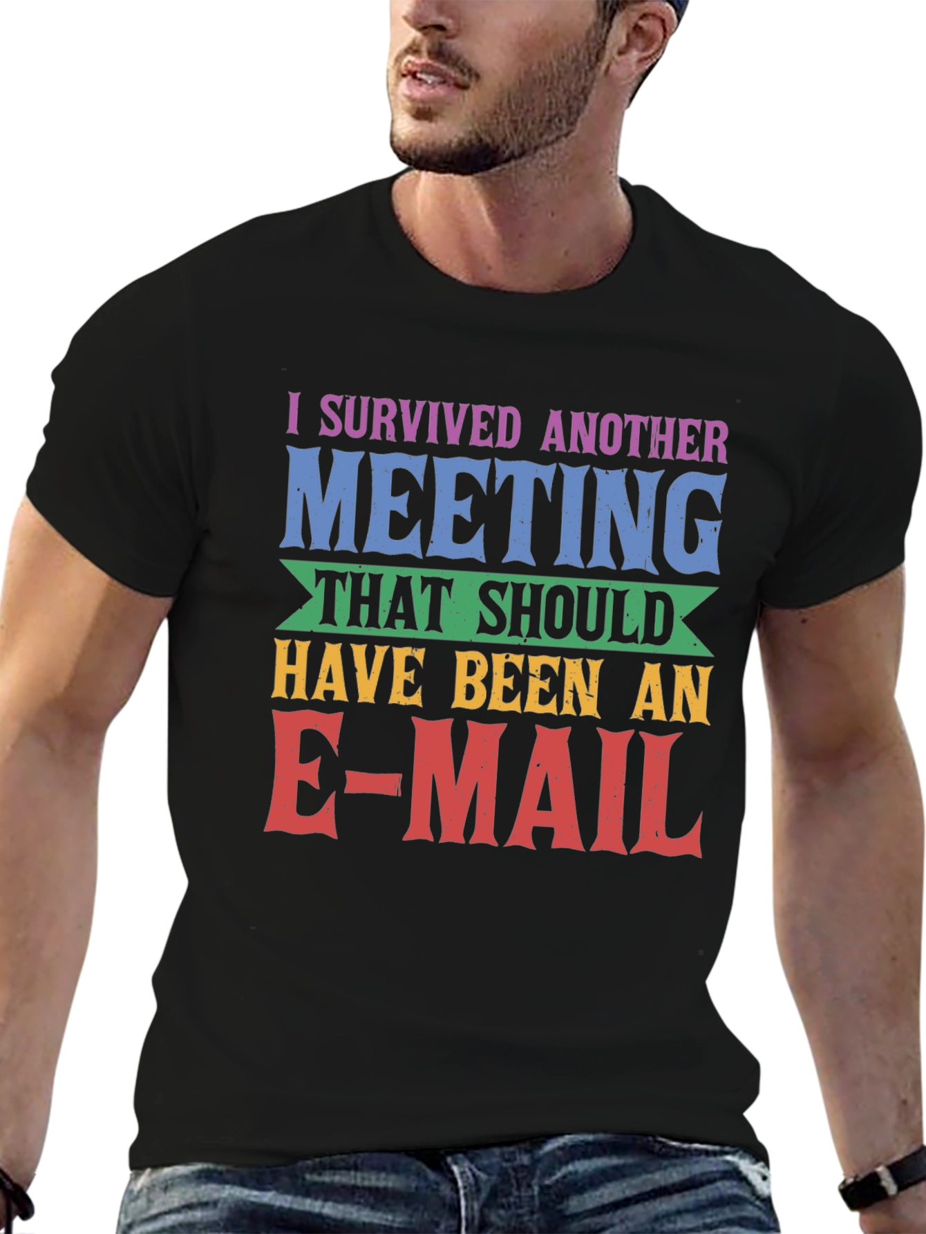 Black I Survived Another Meeting T-Shirt view 6