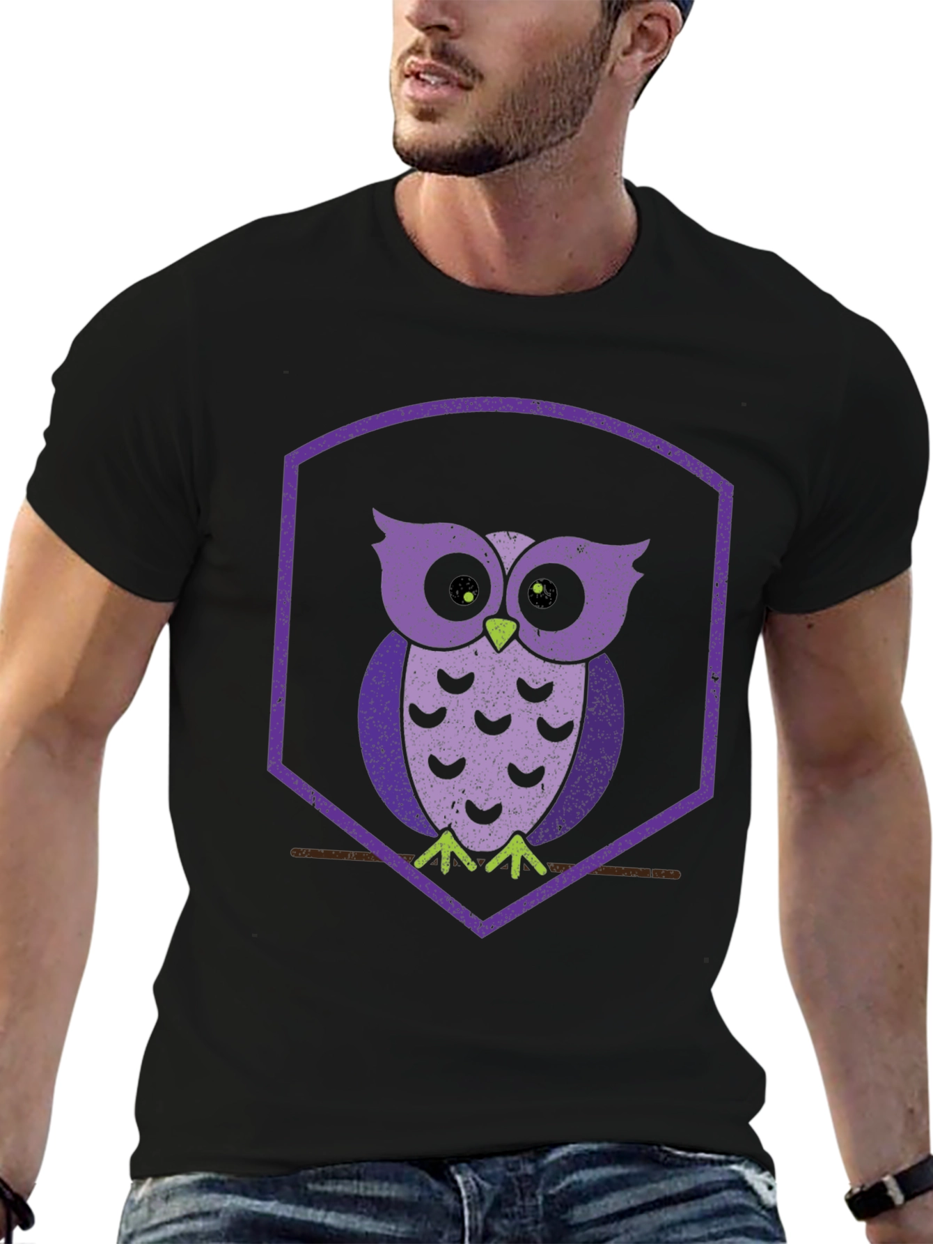 Retro Owl T-Shirt - Purple Hexagon Design - 6