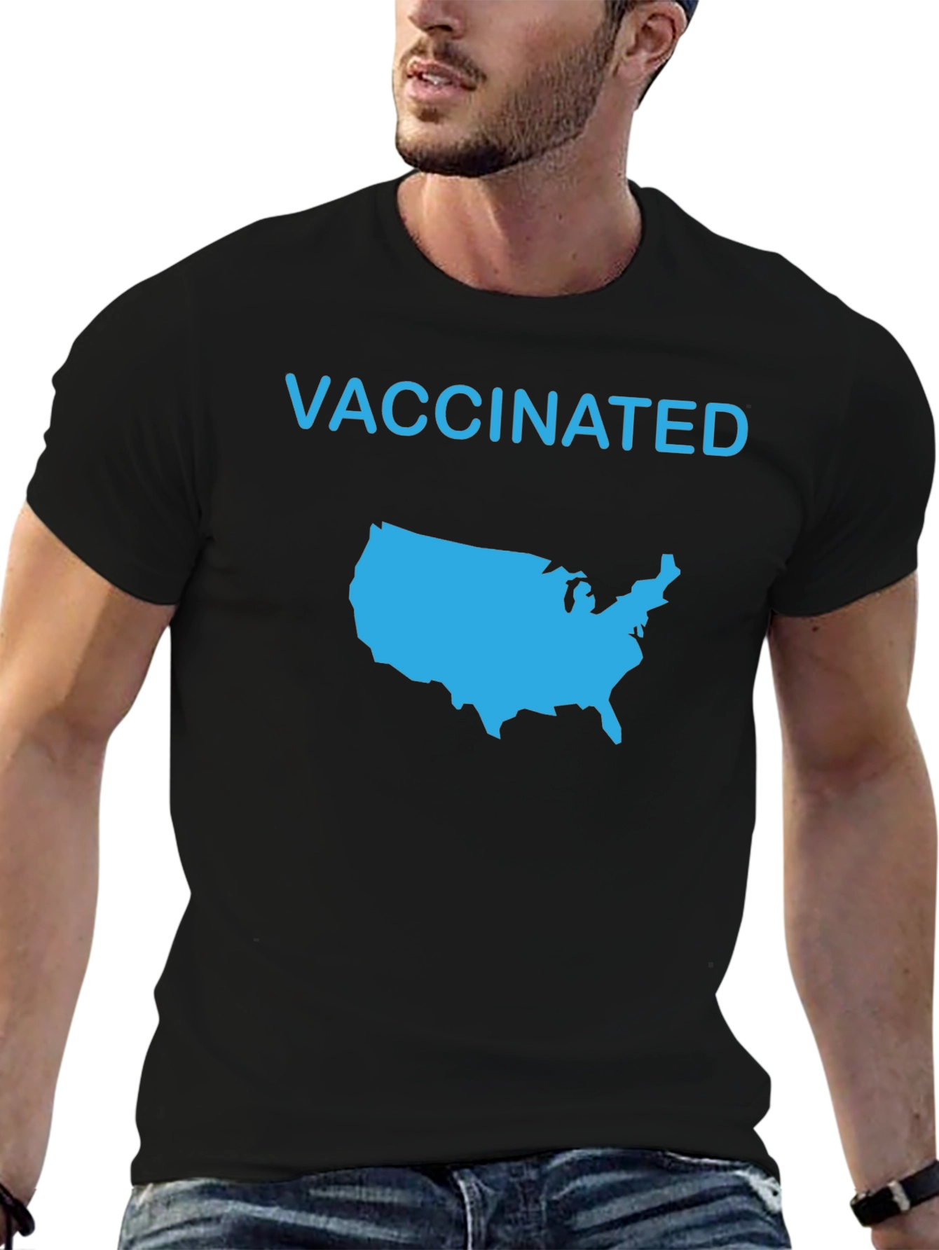 Black Vaccinated USA Map T-Shirt view 6