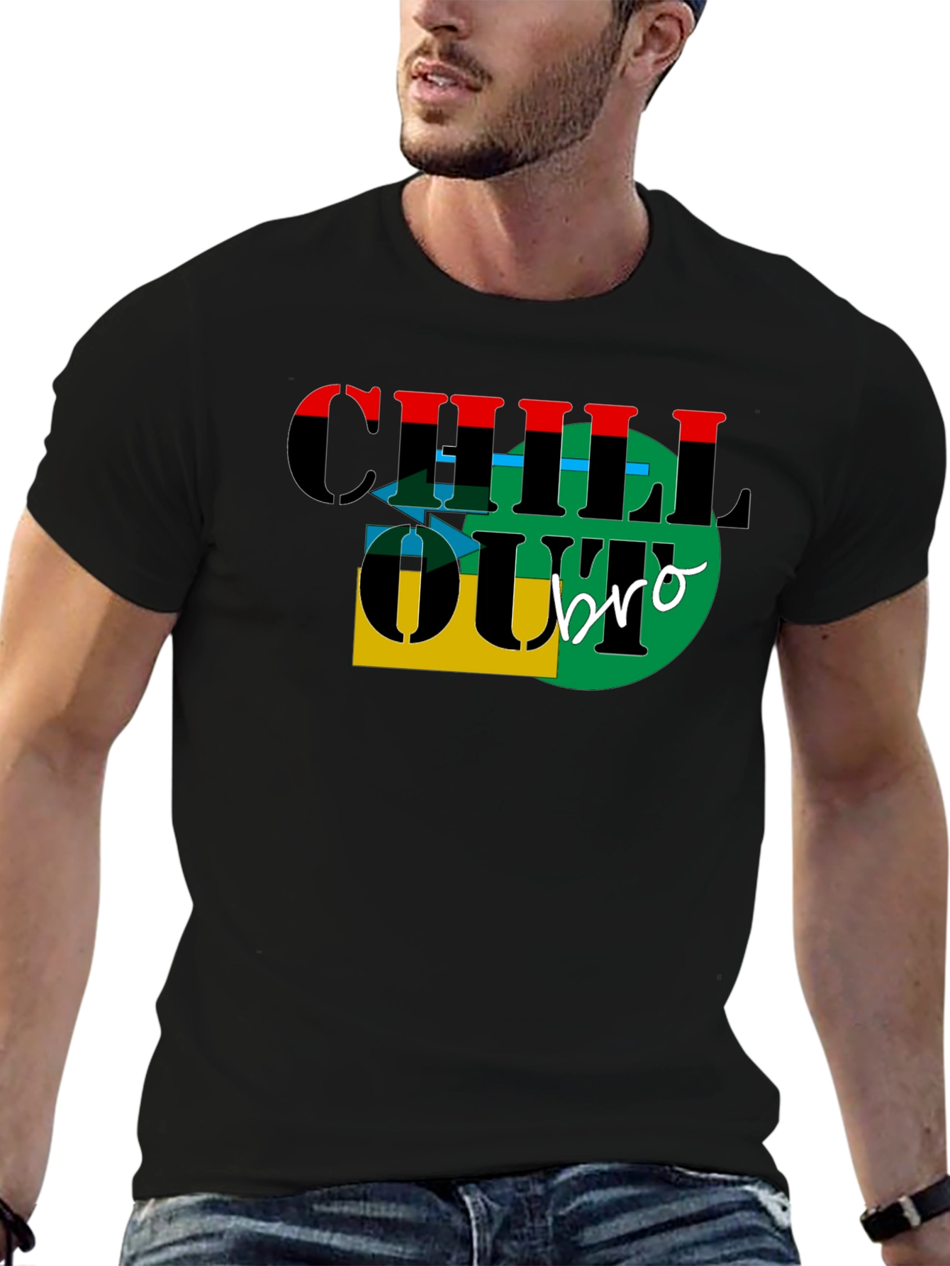 Black Chill Out Bro Graphic T-Shirt view 6