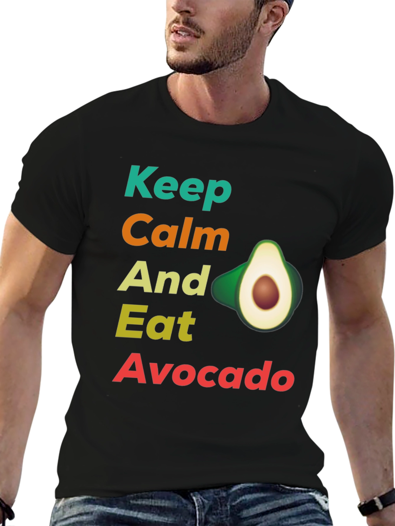 Black Keep Calm and Eat Avocado T-Shirt, Funny Avocado Lover Tee view 6