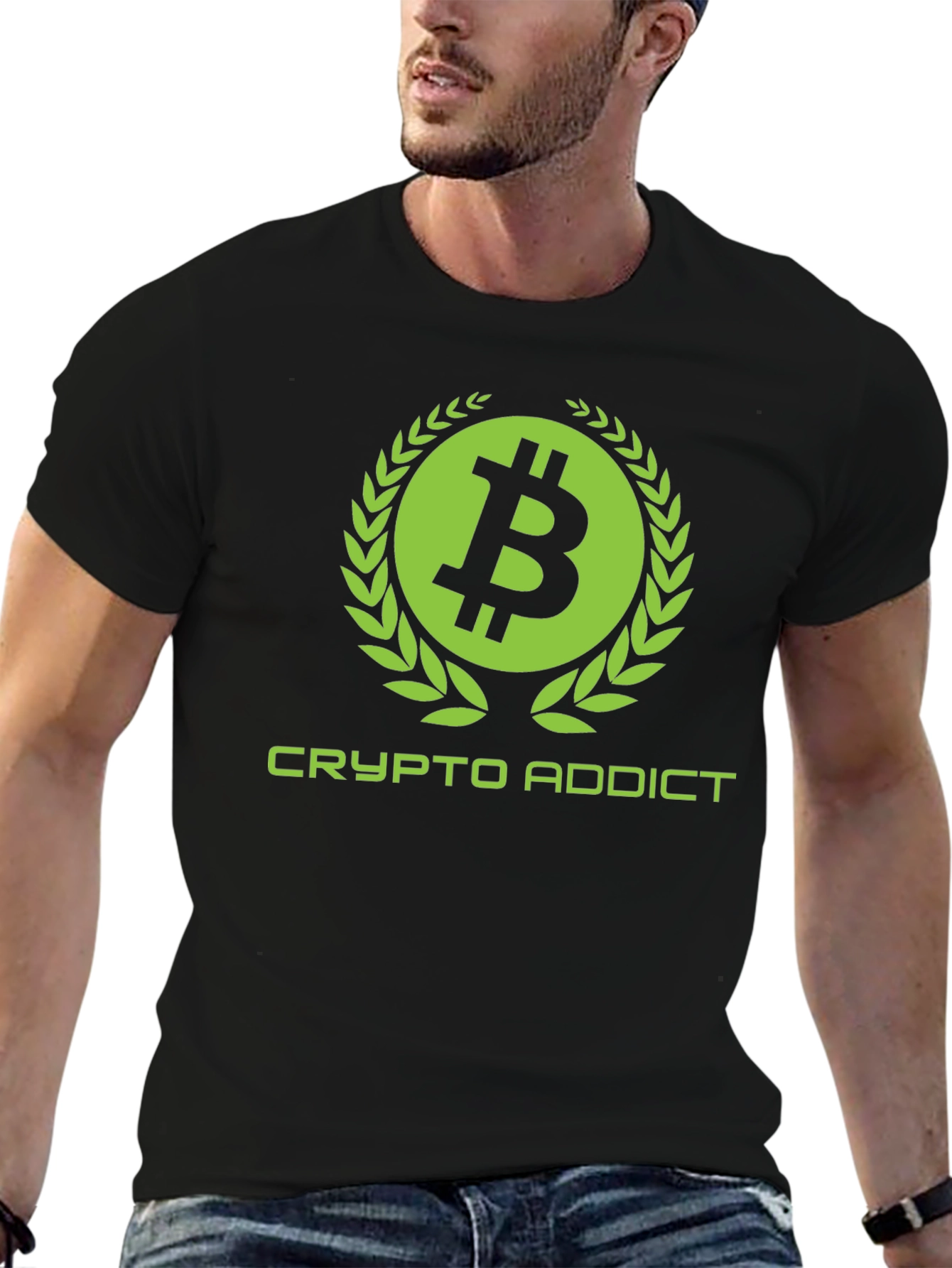 Black Crypto Addict Black T-Shirt with Bitcoin Design view 6