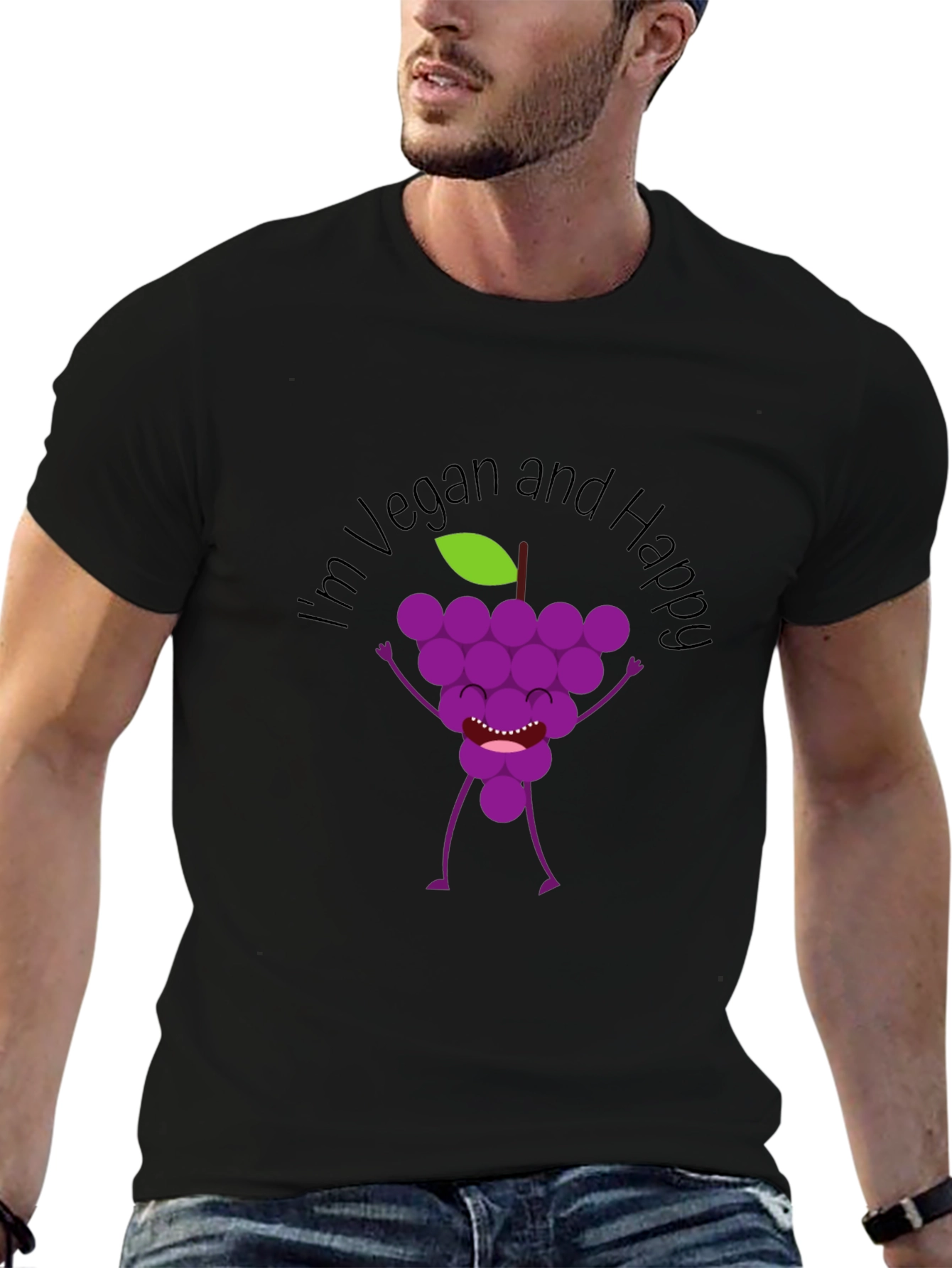 Black Vegan and Happy Grape Graphic T-Shirt - Unisex view 6