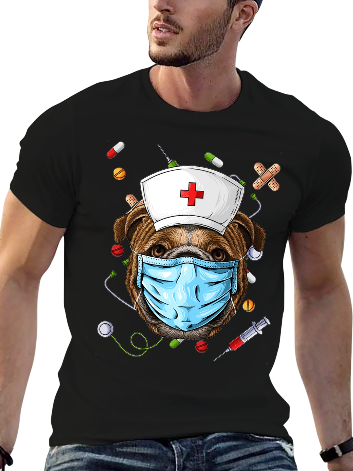 Black Nurse Dog T-Shirt - Healthcare Hero view 6