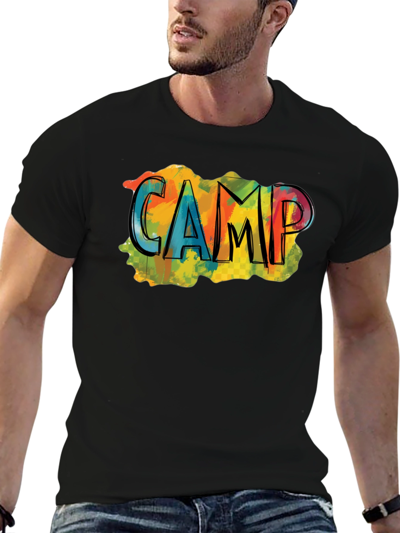 Black Colorful "CAMP" Graphic Black T-Shirt view 6