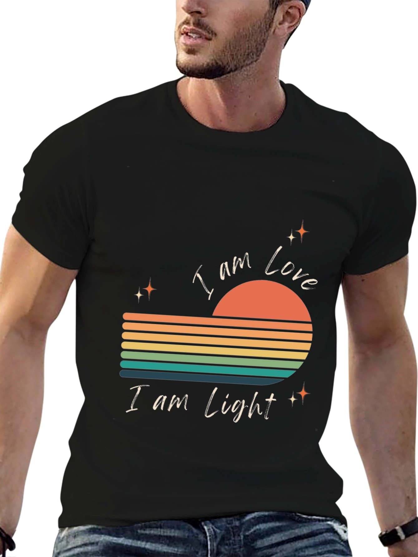 Black I Am Love I Am Light Retro Graphic Tee view 6
