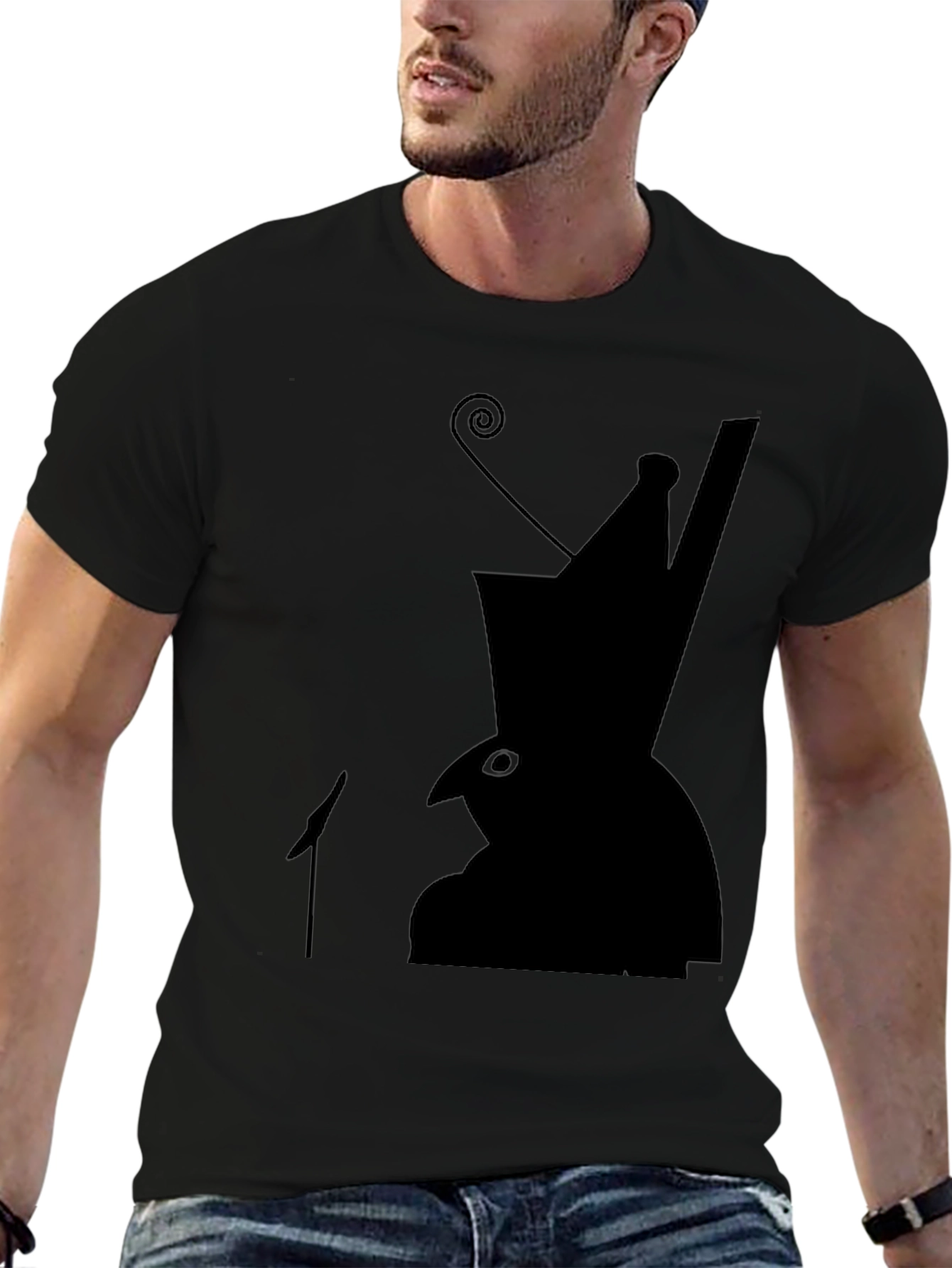 Black Silhouette Hat Bird T-Shirt view 6