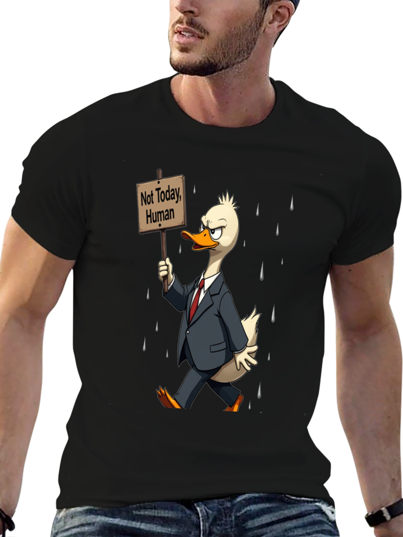 Black Not Today Human T-Shirt - Funny Duck Protest view 6