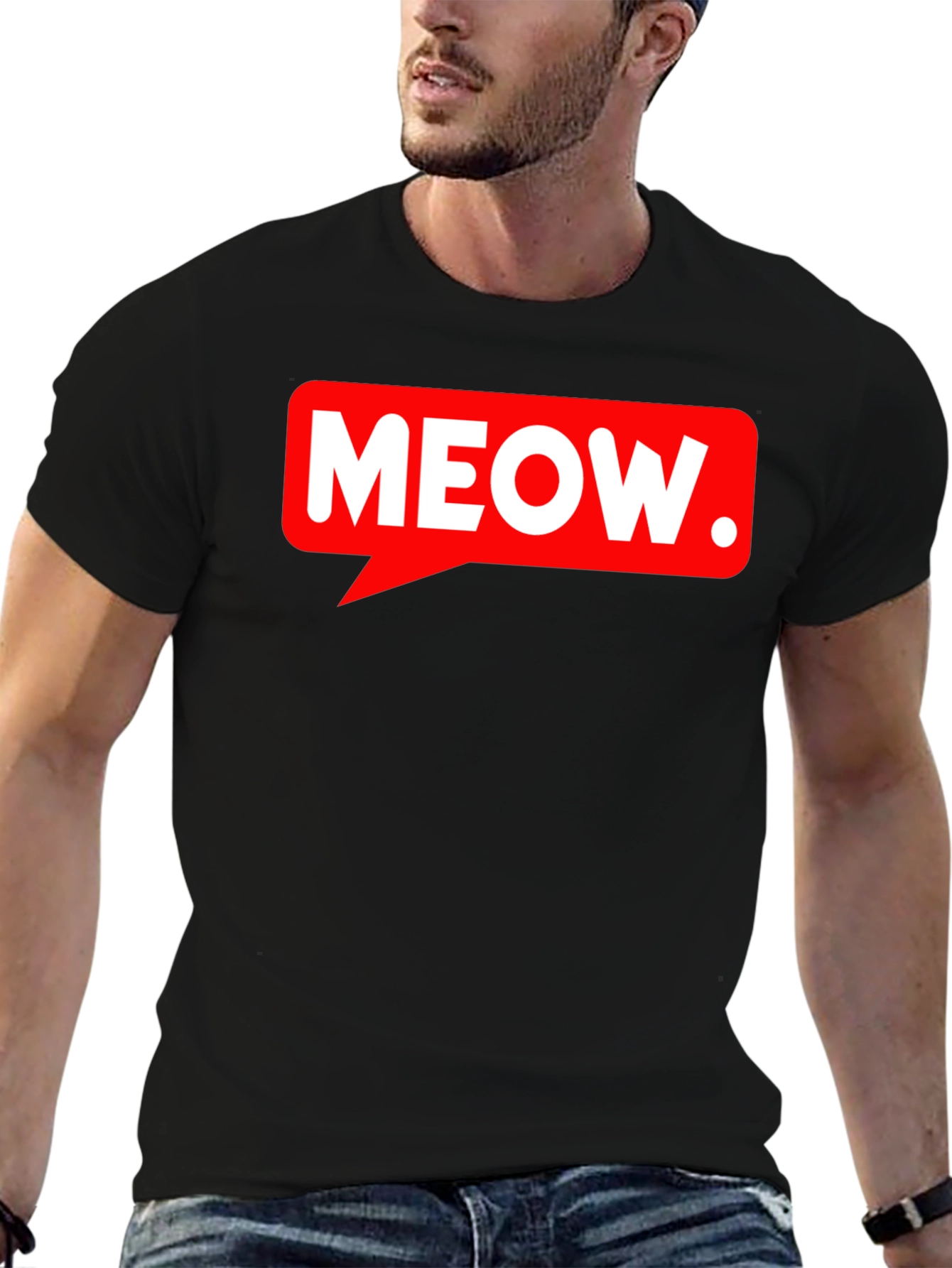 Black Meow Speech Bubble Black T-Shirt view 6