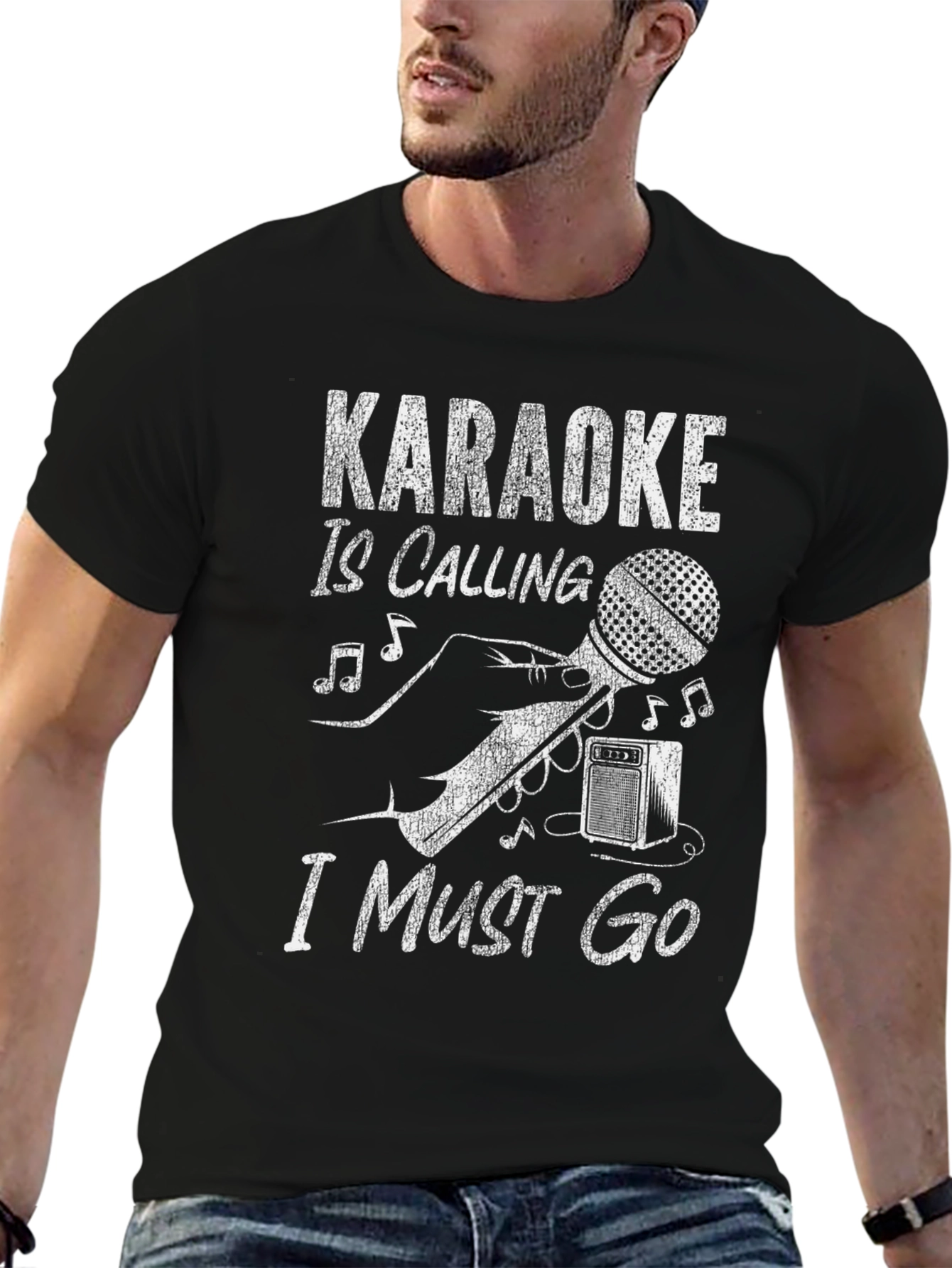 Black Karaoke Calling T-Shirt: Music Lover's Graphic Tee view 6