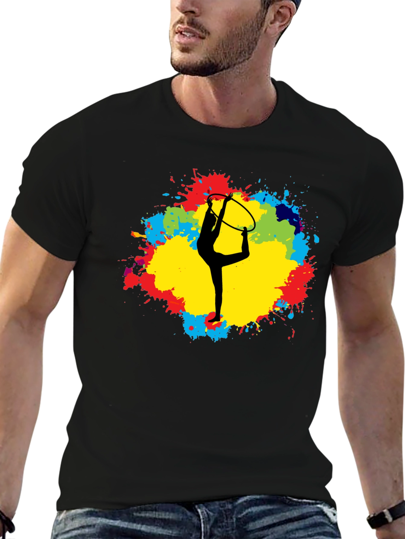 Black Rhythmic Gymnastics T-Shirt - Colorful Design view 6