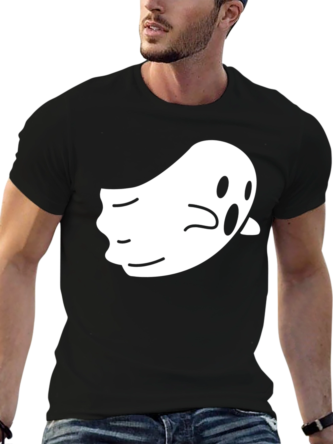 Black Ghost Graphic T-Shirt - Men's Black Halloween Tee view 6