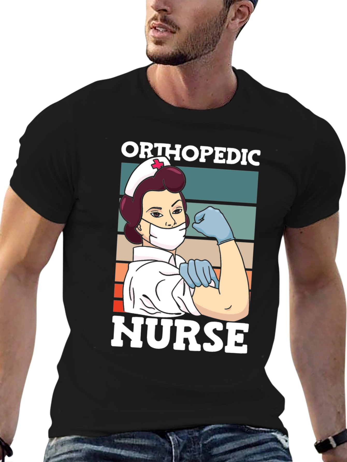 Black Orthopedic Nurse T-Shirt - Strong Woman Graphic Tee view 6