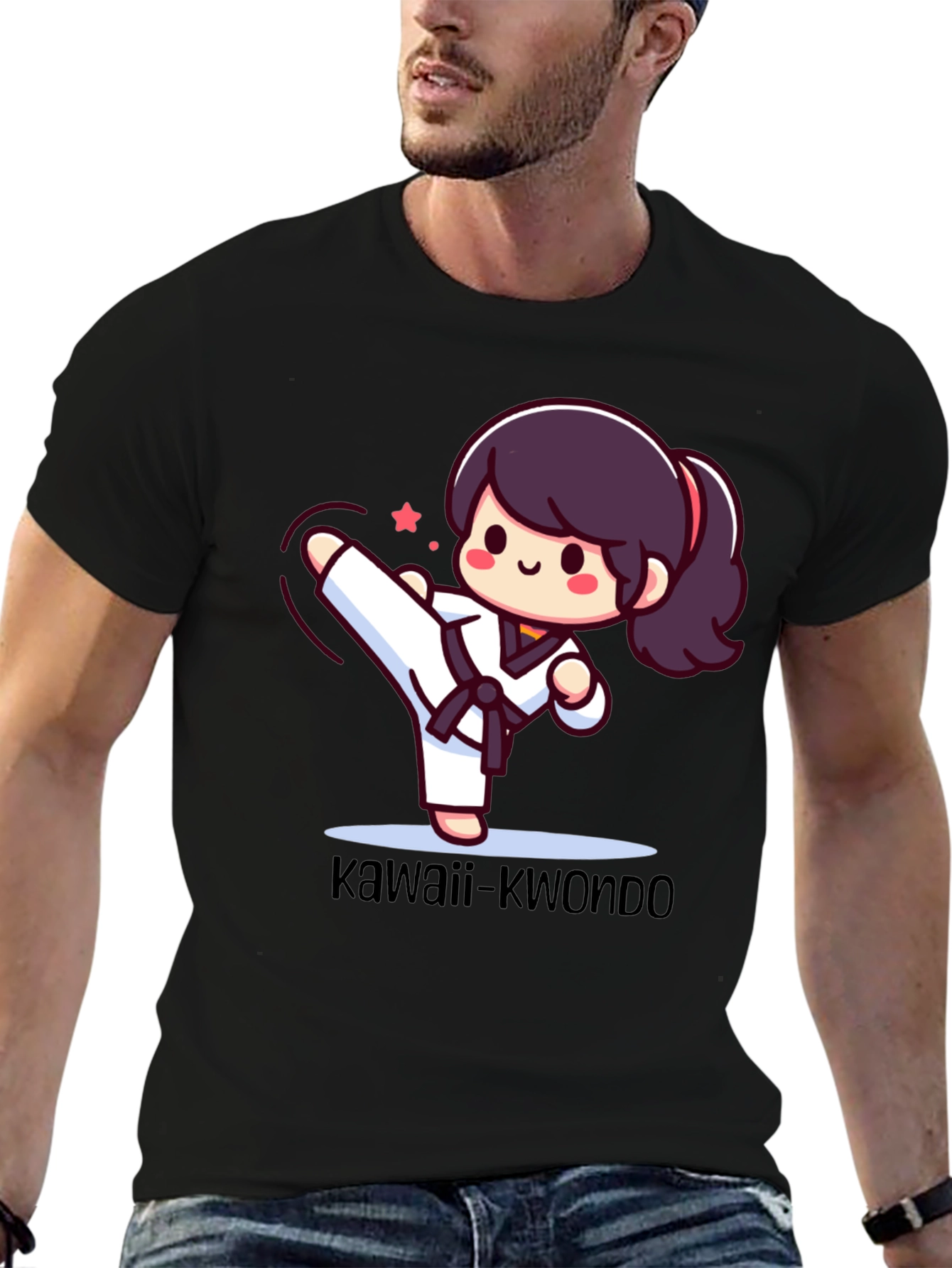Black Kawaii Kwondo Black T-Shirt view 6