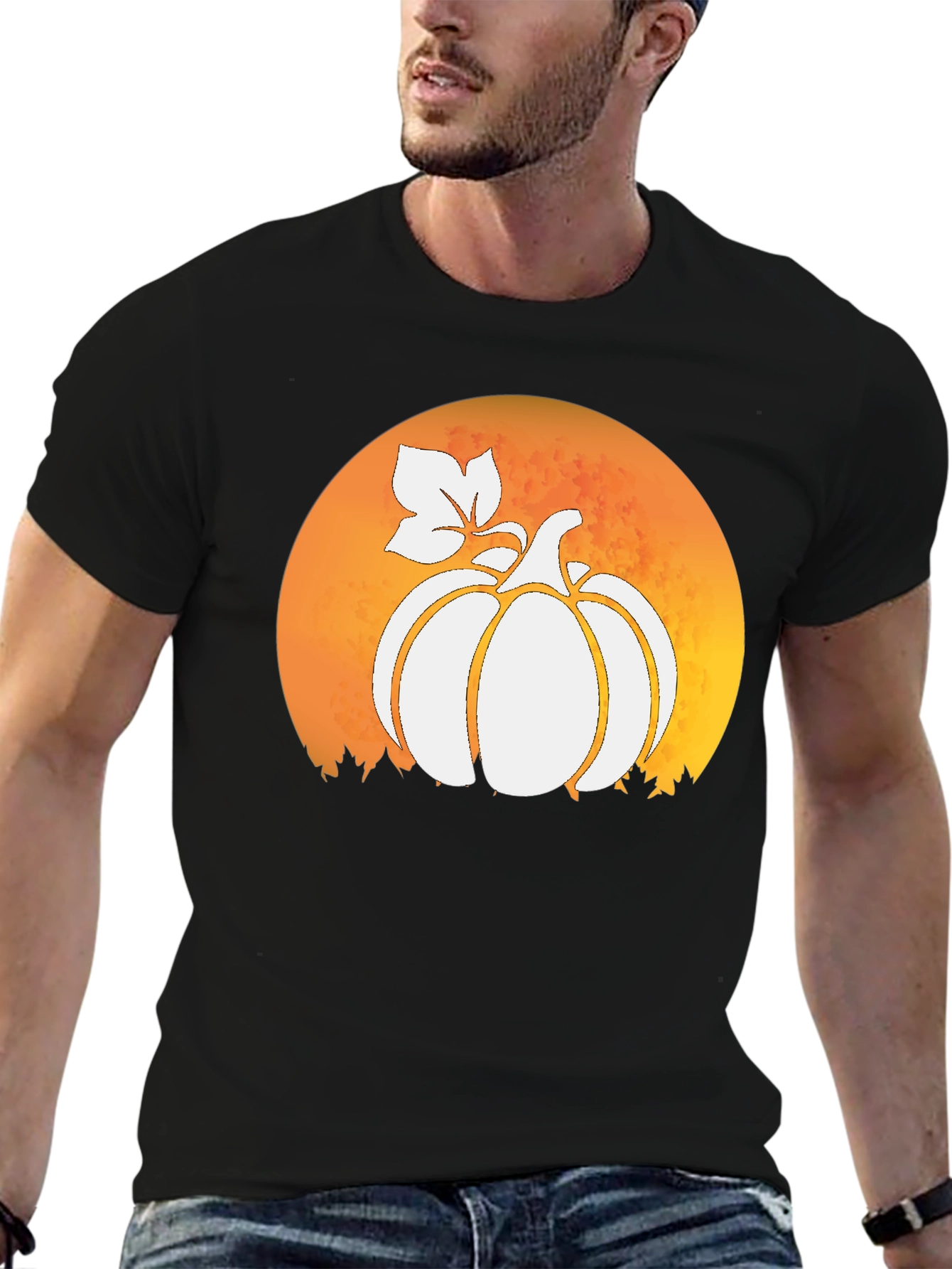 Black Pumpkin Moon Black T-Shirt - Fall Harvest Tee view 6