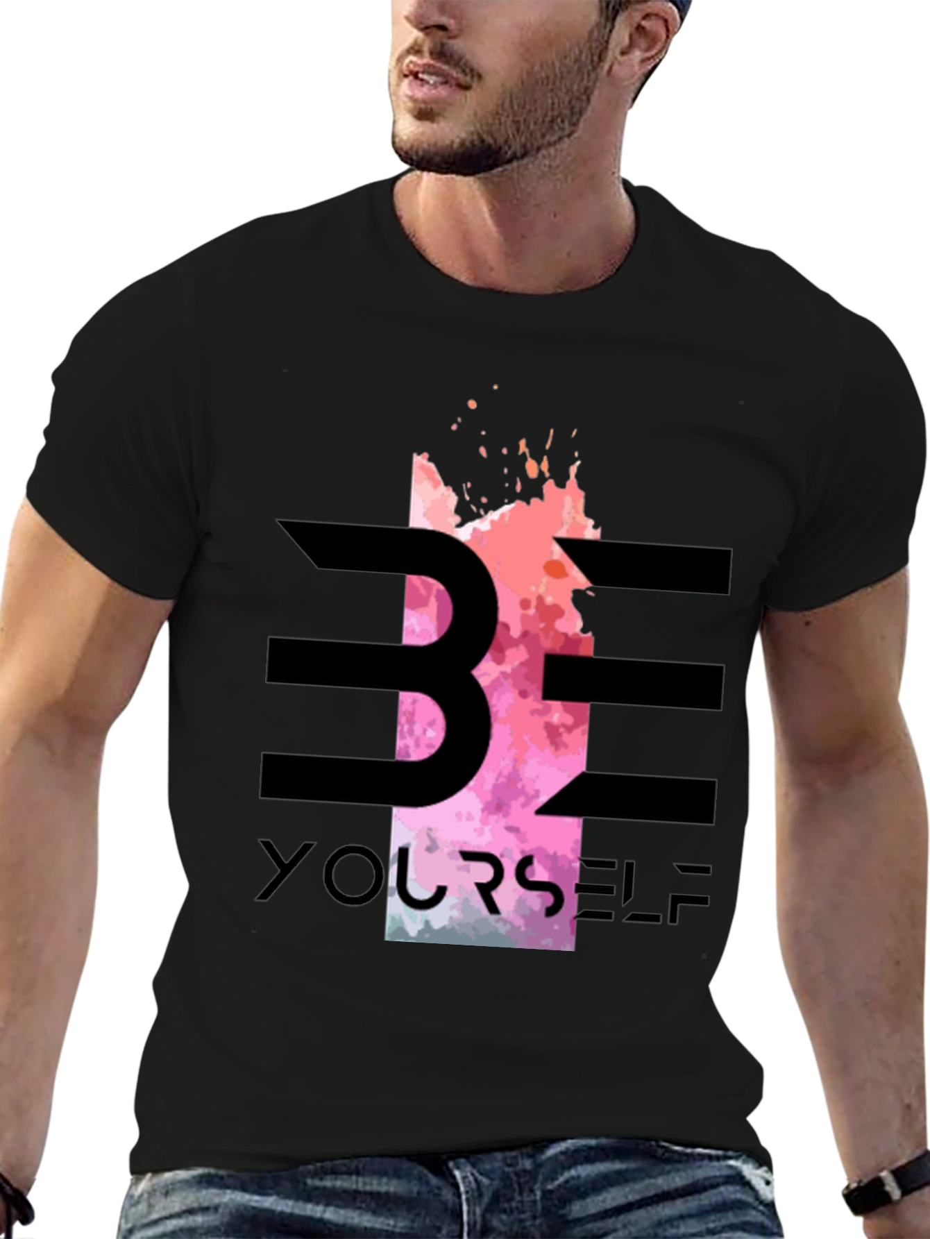 Black Be Yourself Graphic Tee - Stylish Black T-Shirt view 6