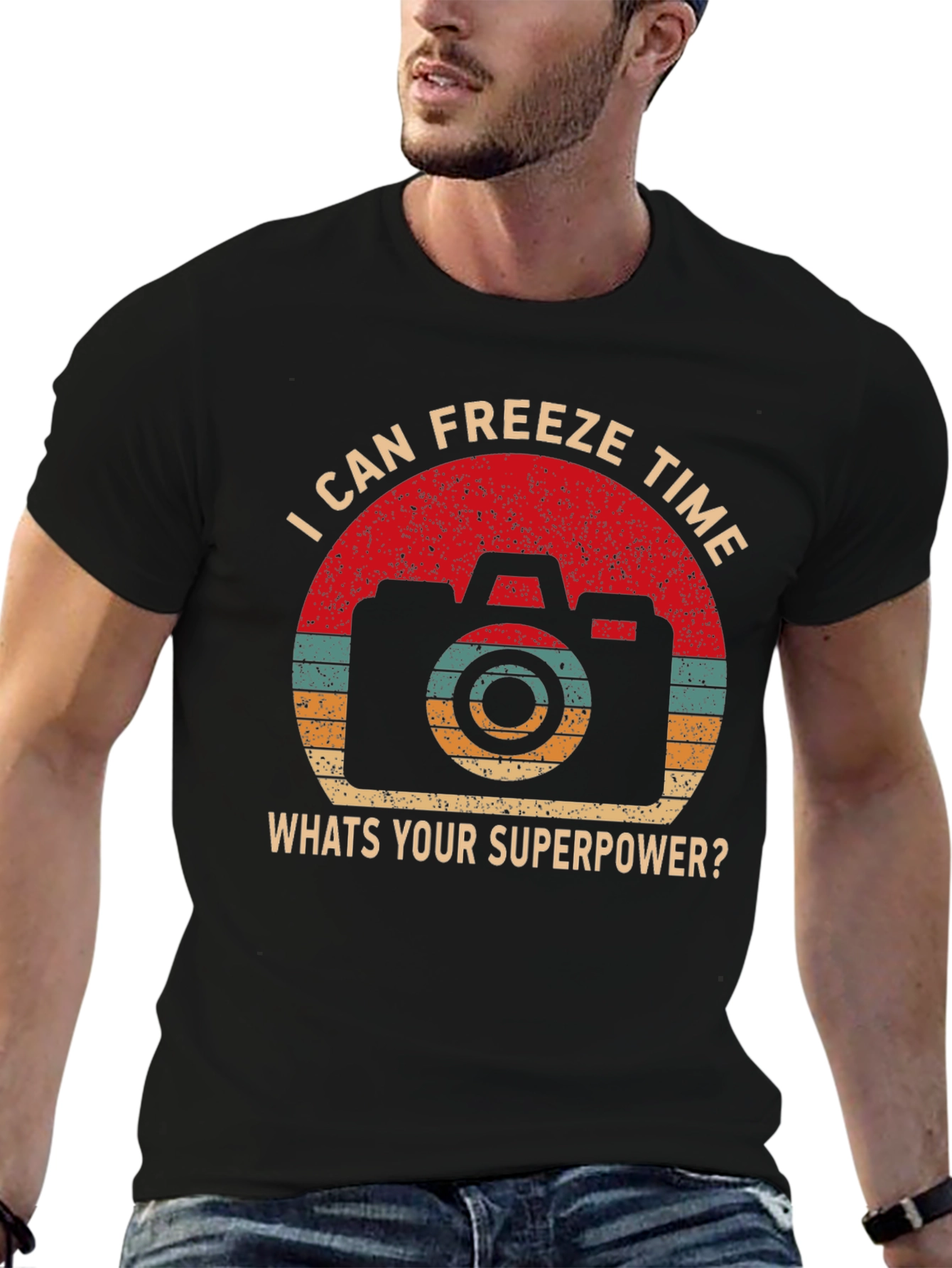 Black Freeze Time Camera Graphic T-Shirt view 6