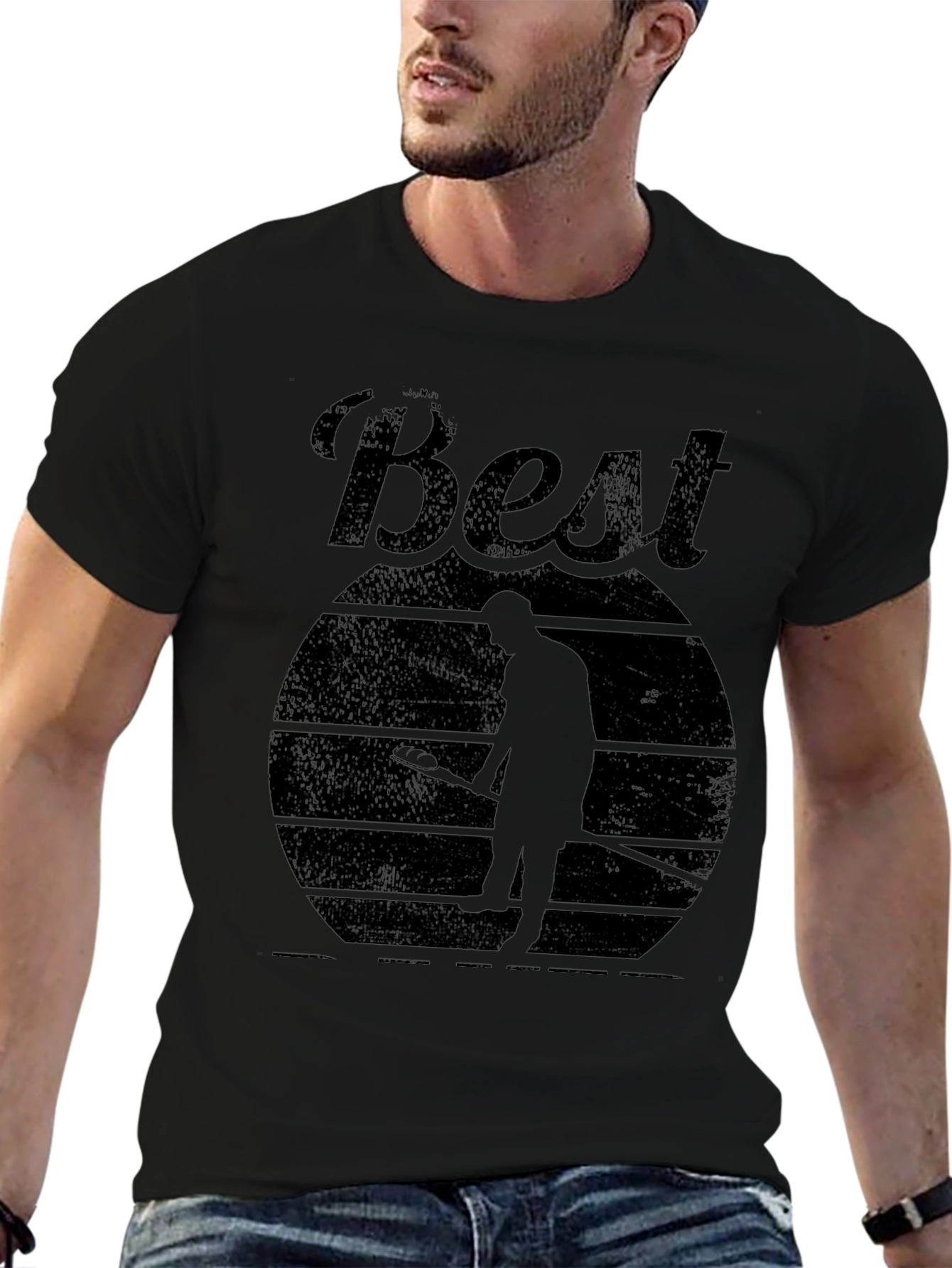Black Best Curling Ever! Men's Black T-Shirt view 6