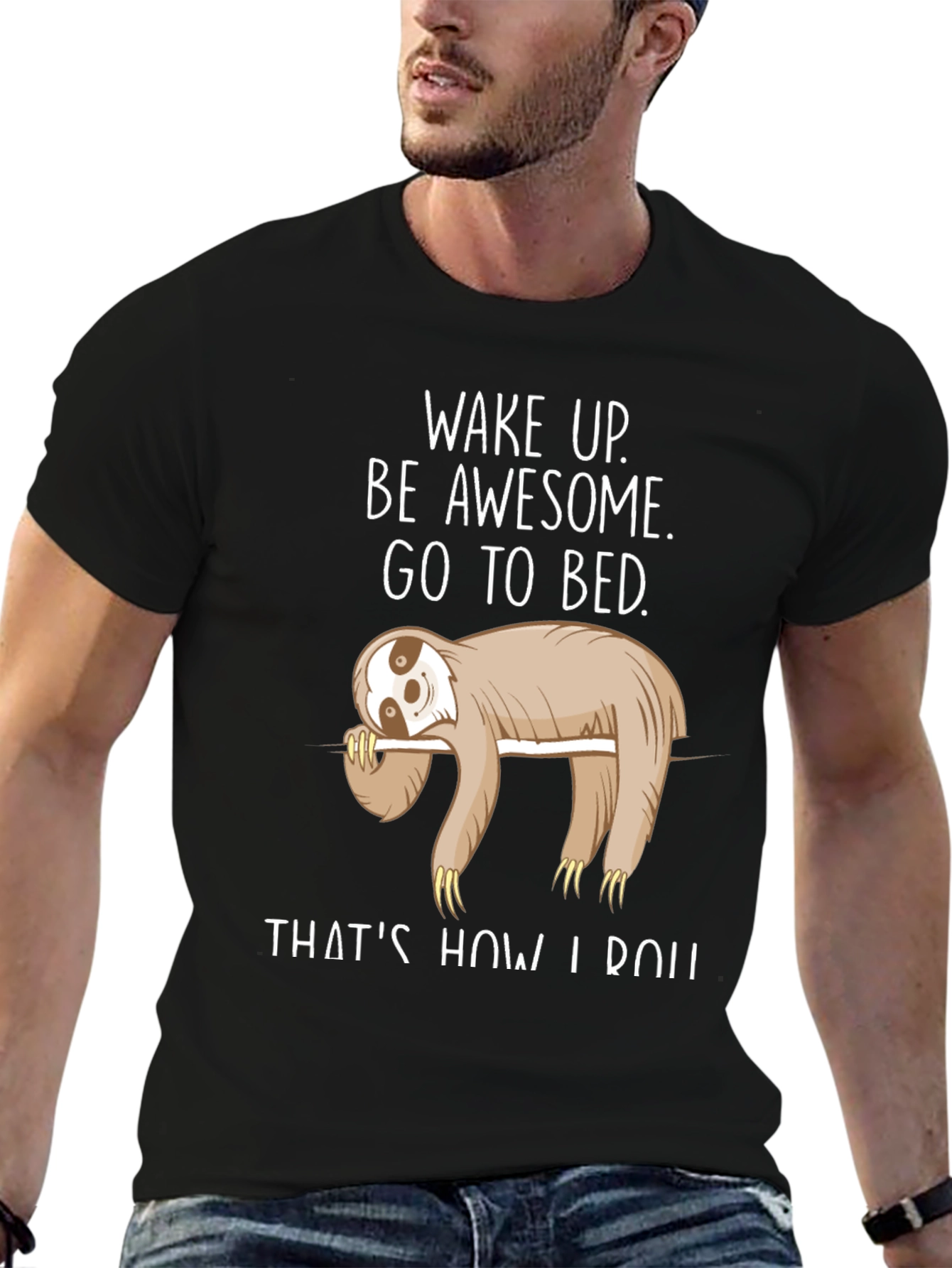 Black Sloth Wake Up T-Shirt - Funny Sleepy Animal Tee view 6