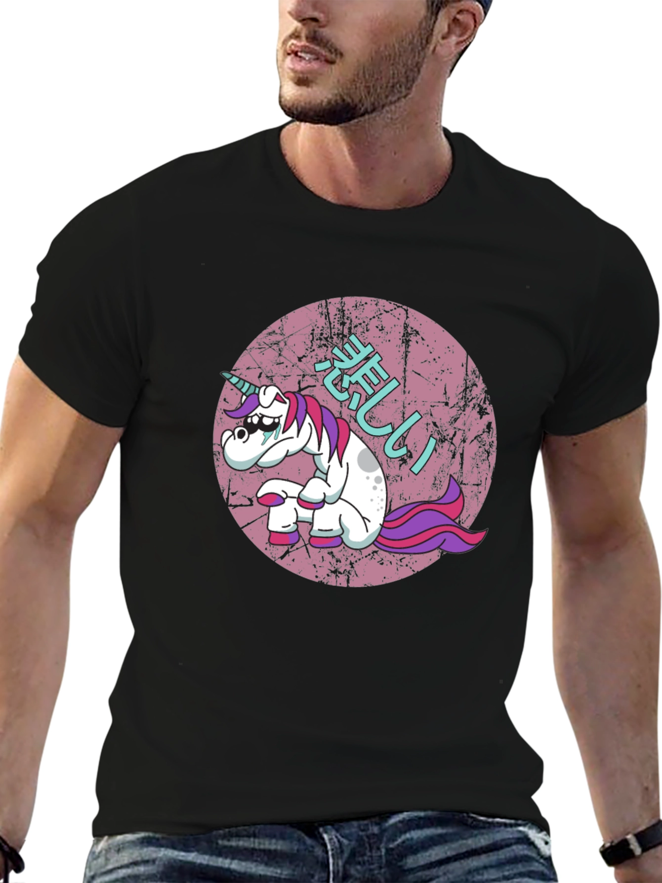 Black Sad Unicorn T-Shirt - Anime Graphic Tee view 6