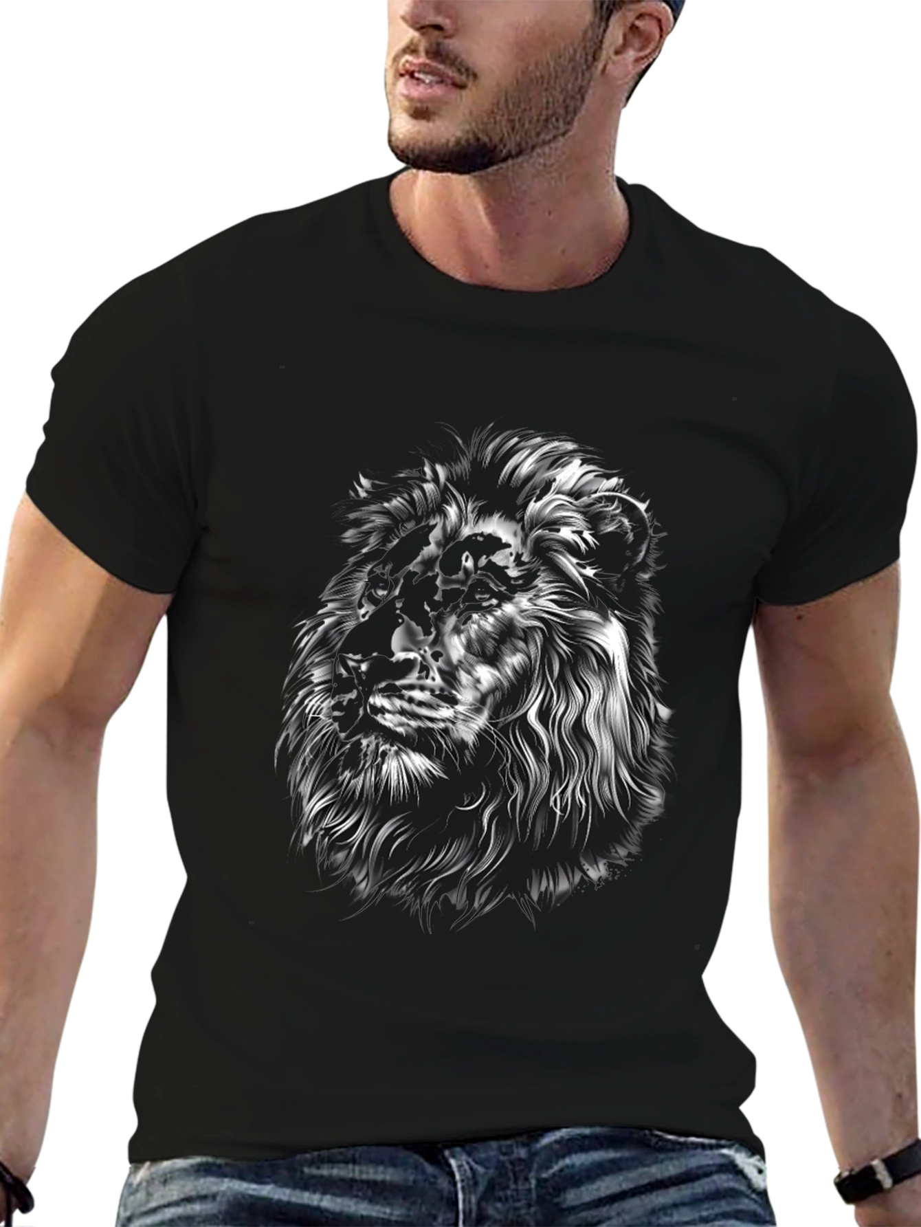 Black Lion Graphic Tee - Black Crew Neck T-Shirt view 6