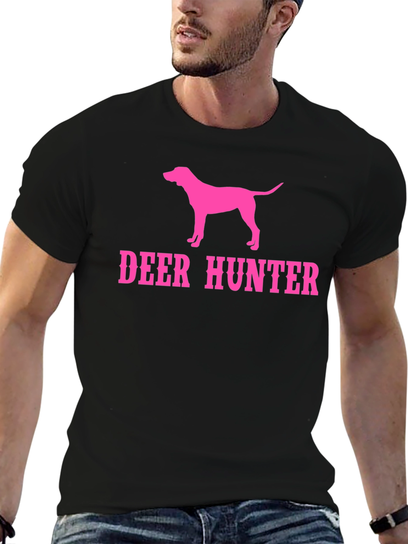 Black Deer Hunter Dog Graphic T-Shirt - Black Tee view 6