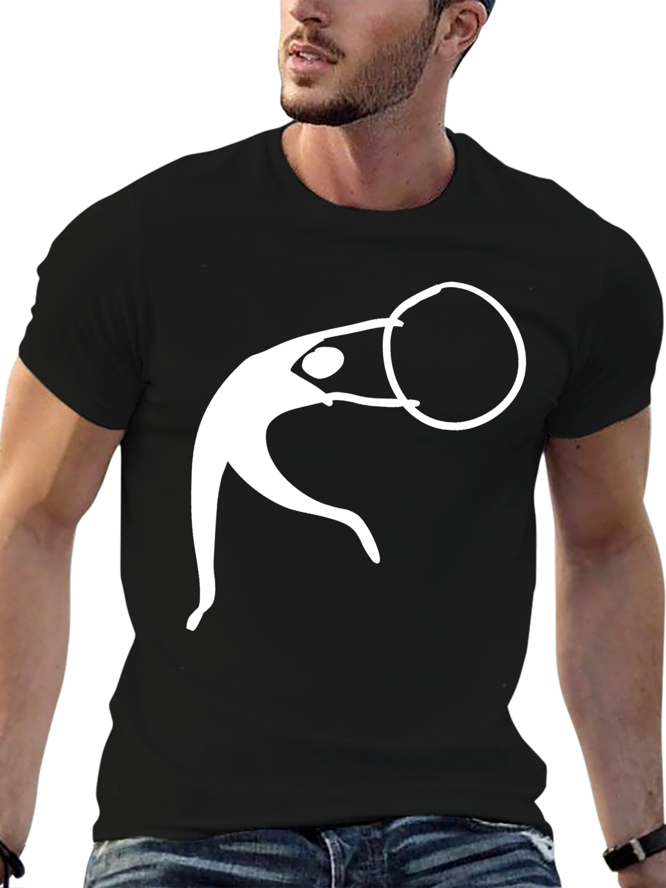 Black Man's Black T-Shirt With White Graphic Design view 6