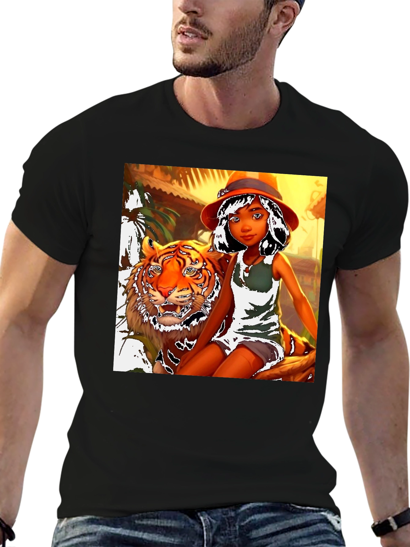 Black Jungle Girl & Tiger Graphic Tee view 6