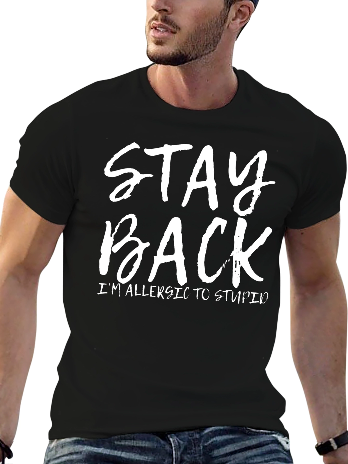 Black Stay Back T-Shirt: Allergic to Stupid - Funny Graphic Tee view 6
