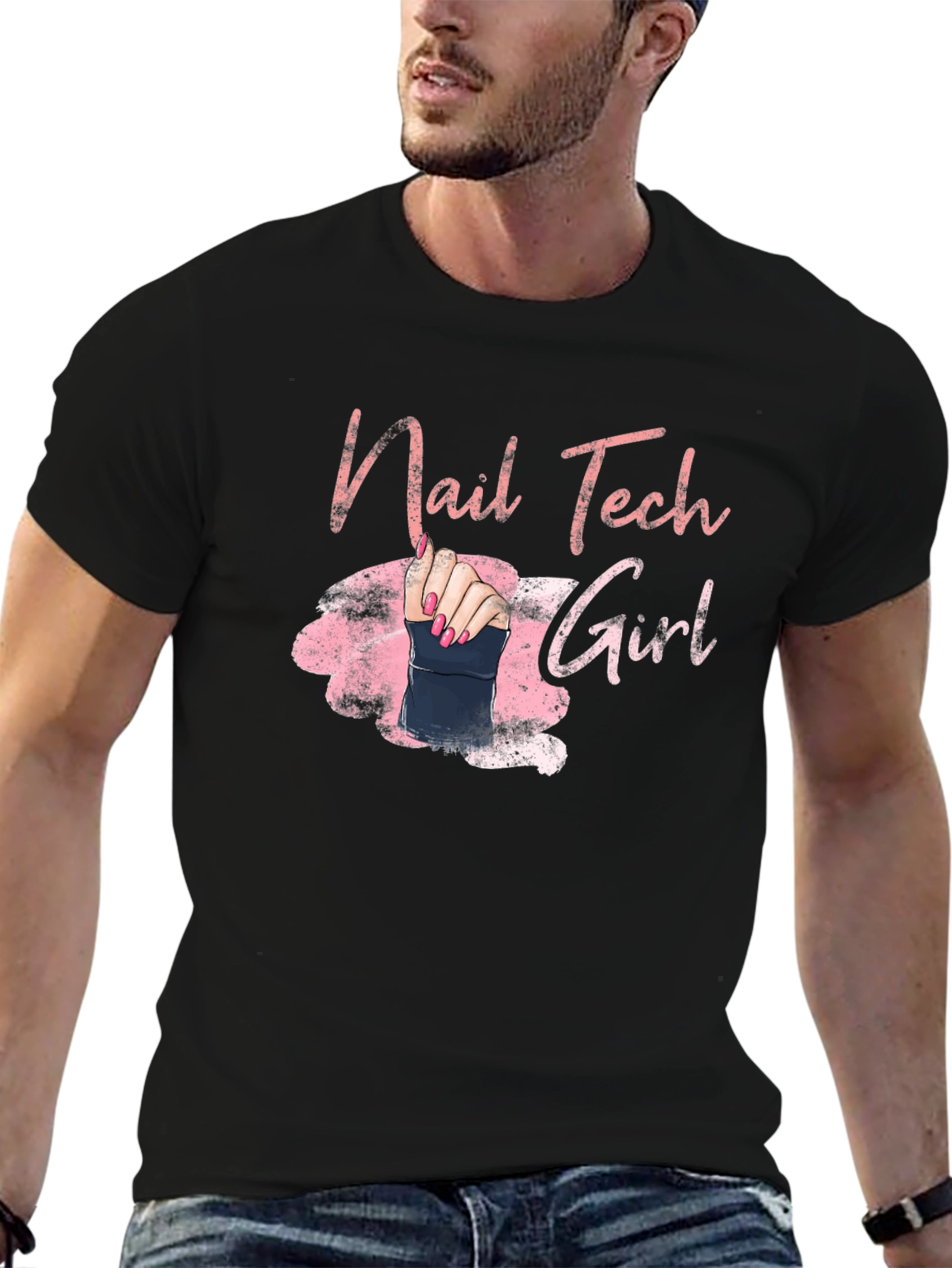 Black Nail Tech Girl Graphic Tee - Manicure Artist Shirt view 6
