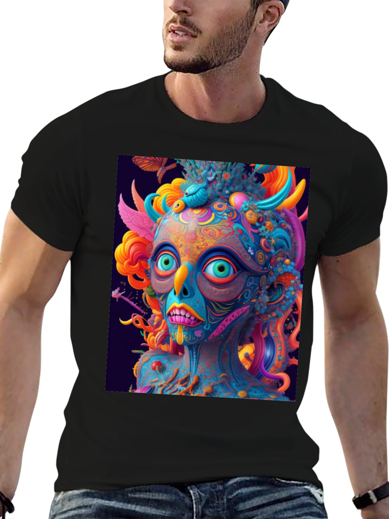Black Psychedelic Art T-Shirt - Vivid Graphic Tee view 6
