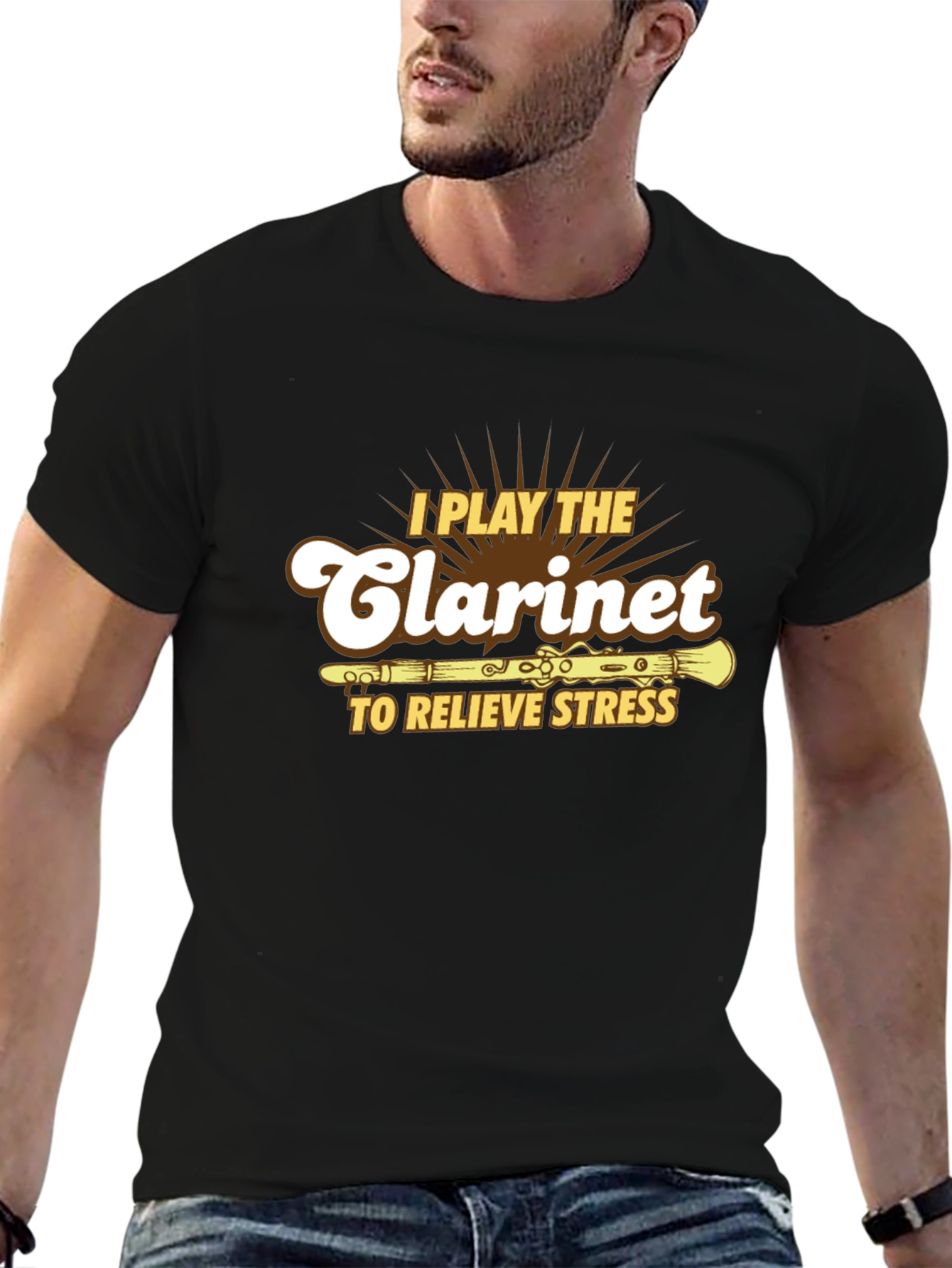 Black Clarinet Player T-Shirt - Relieve Stress in Style! view 6