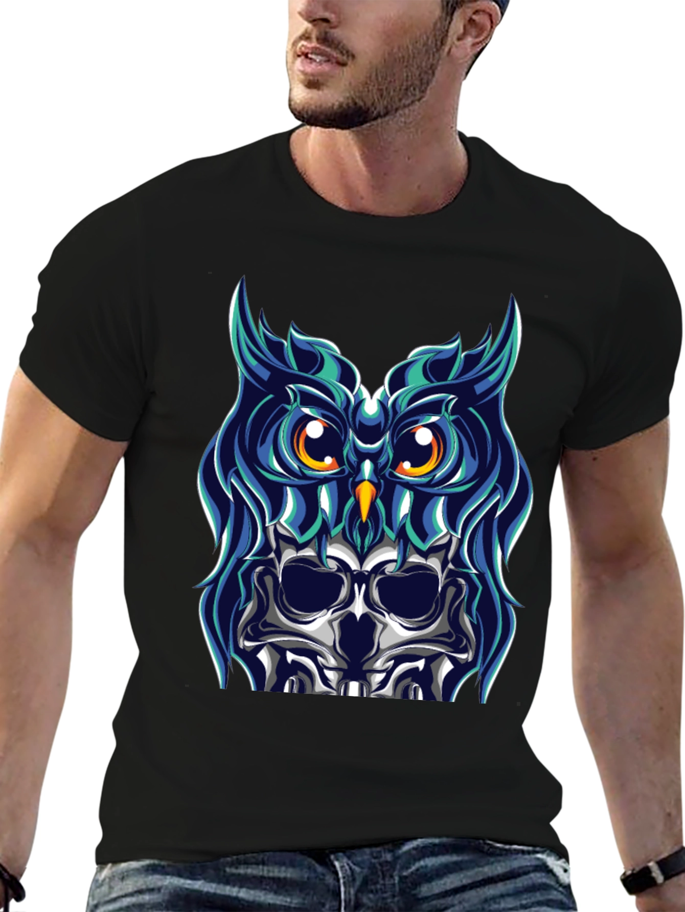 Black Owl Skull Graphic Tee - Unique Design view 6