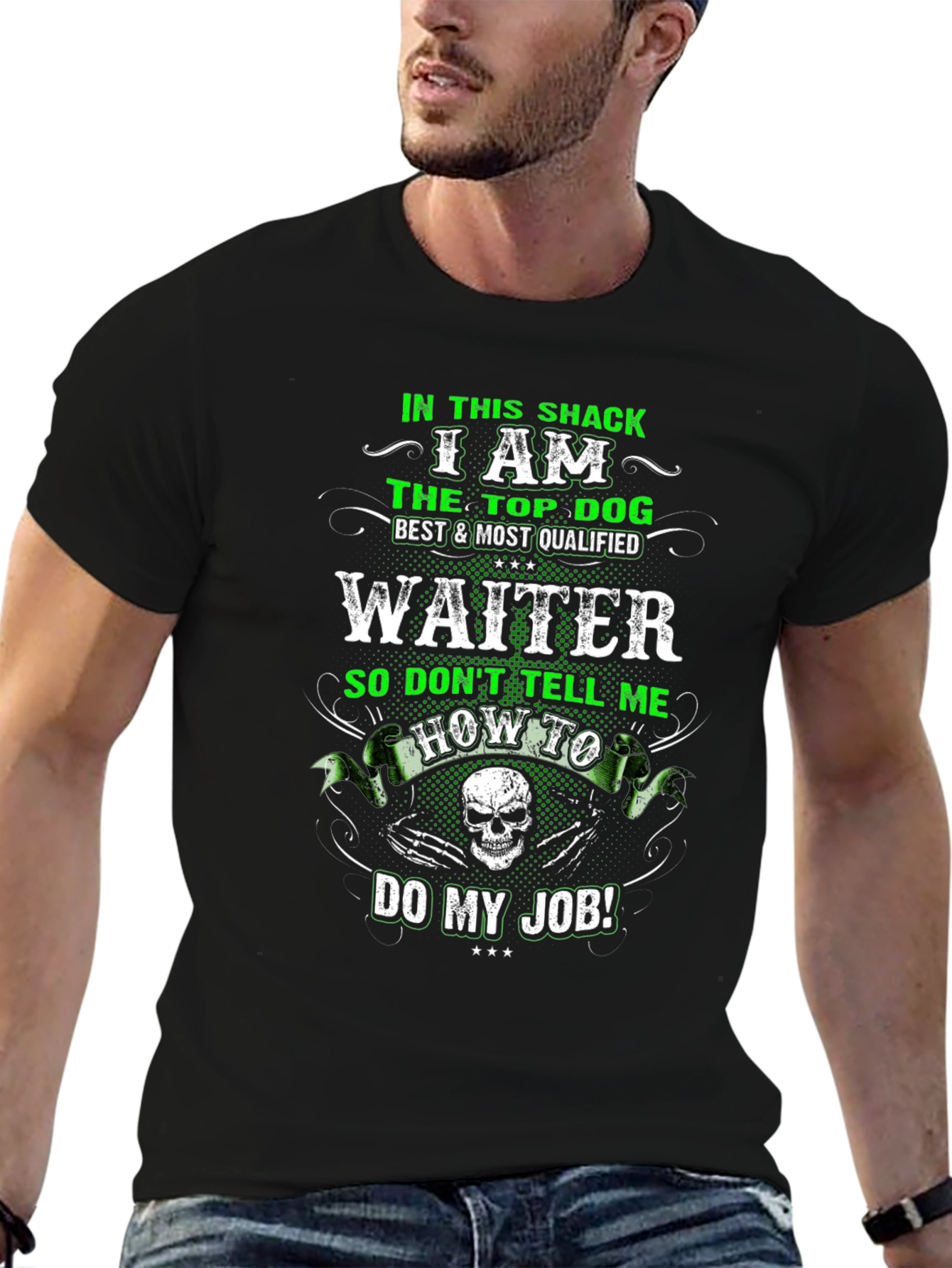 Black Waiter T-Shirt: Top Dog Design view 6