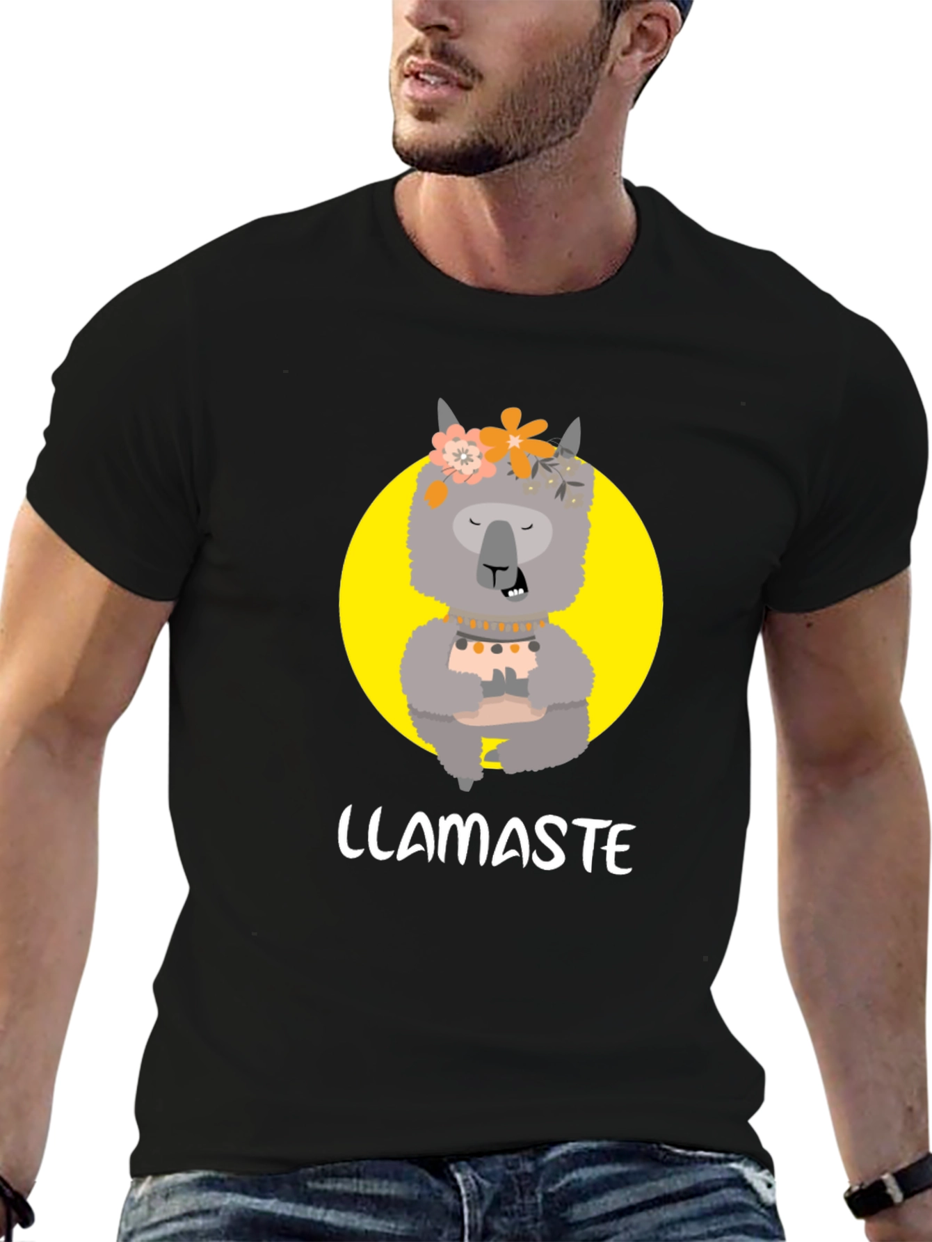 Black Llamaste Graphic Tee - Funny Llama Yoga T-Shirt view 6