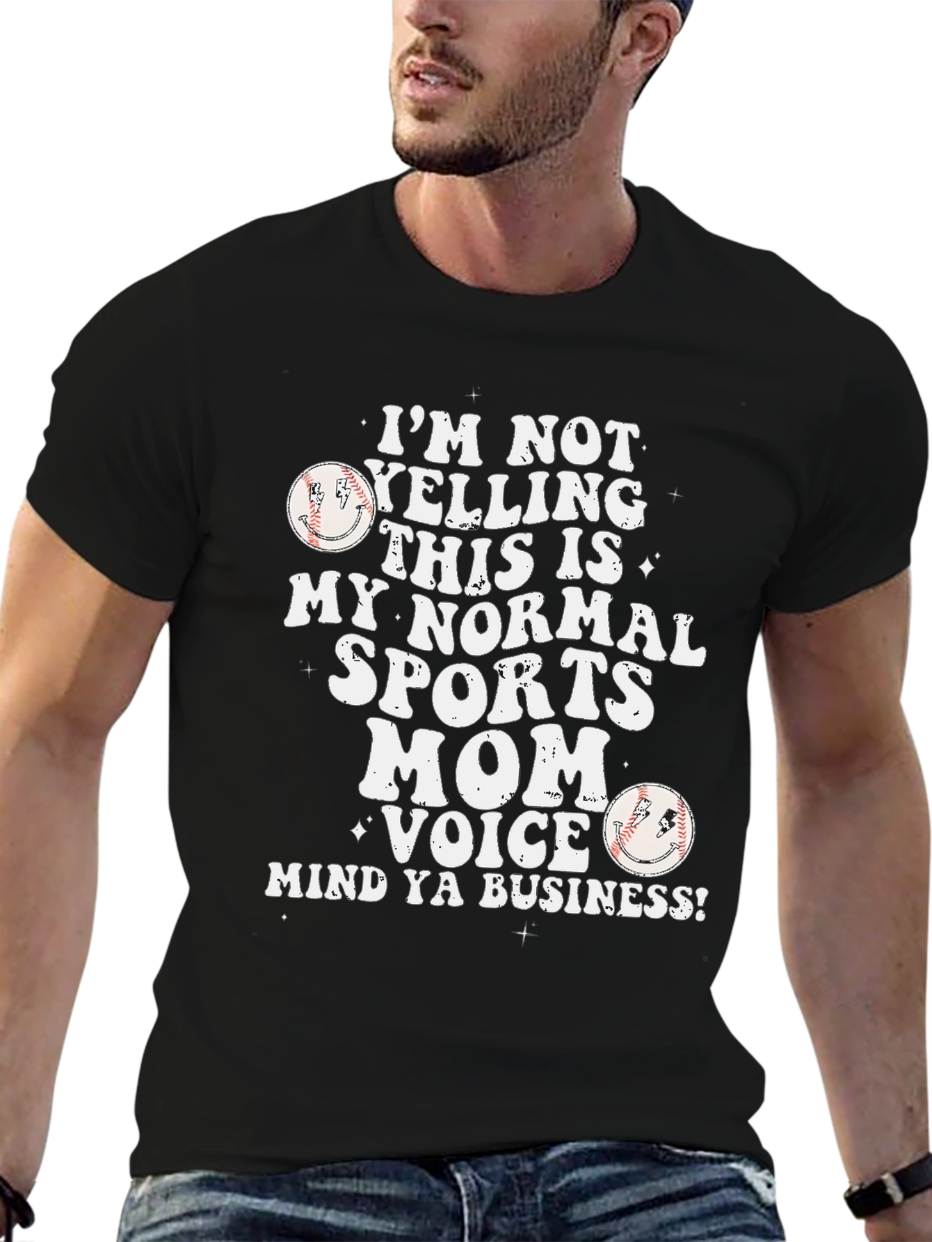 Black Sports Mom T-Shirt - I'm Not Yelling Baseball view 6