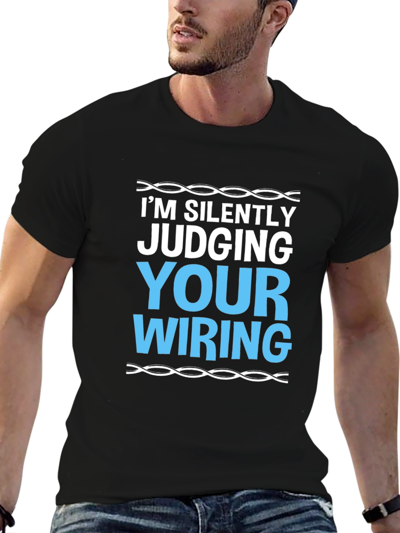 Black Silently Judging Your Wiring T-Shirt - Electrician Humor view 6