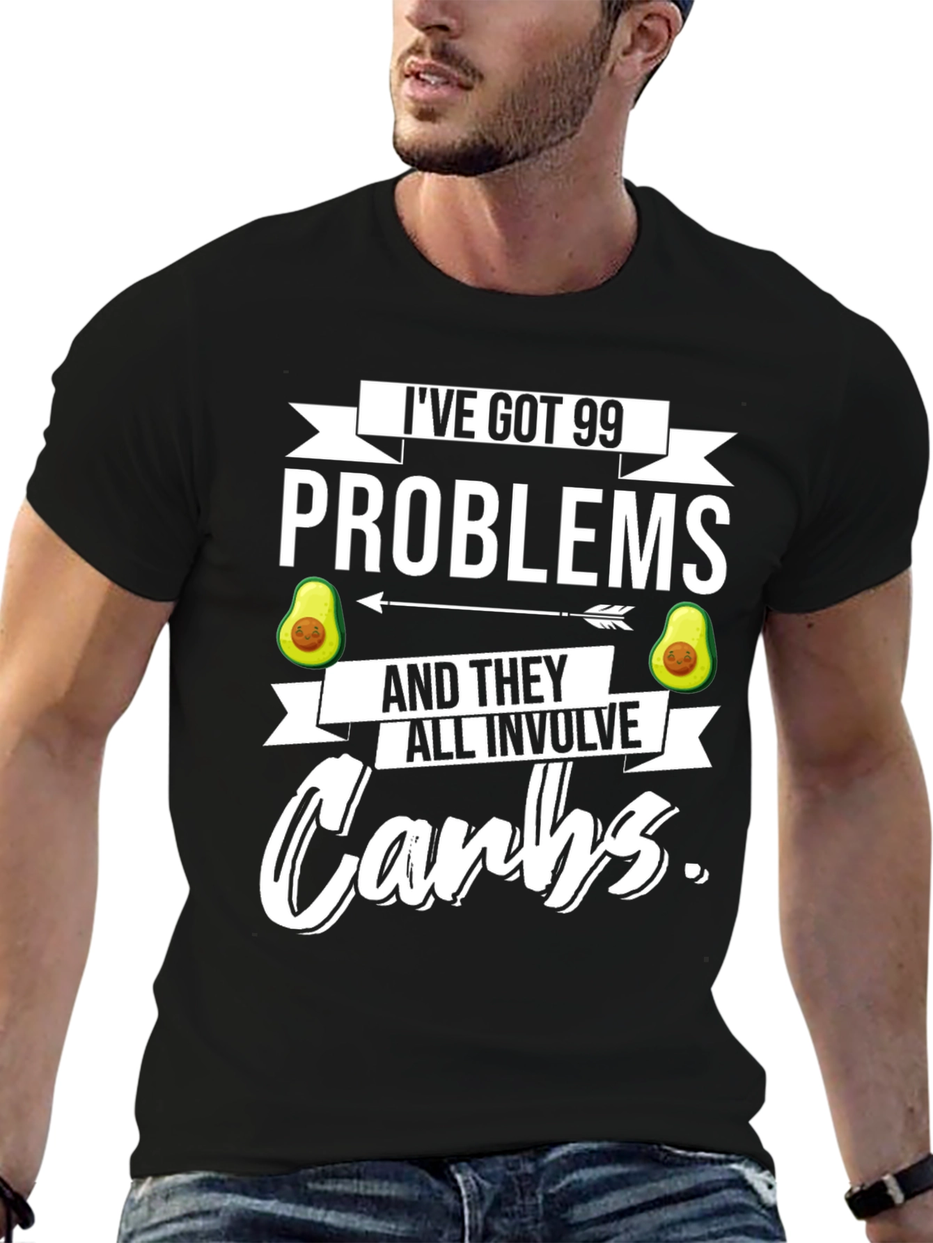 Black 99 Problems Carbs T-Shirt - Funny Foodie Tee view 6