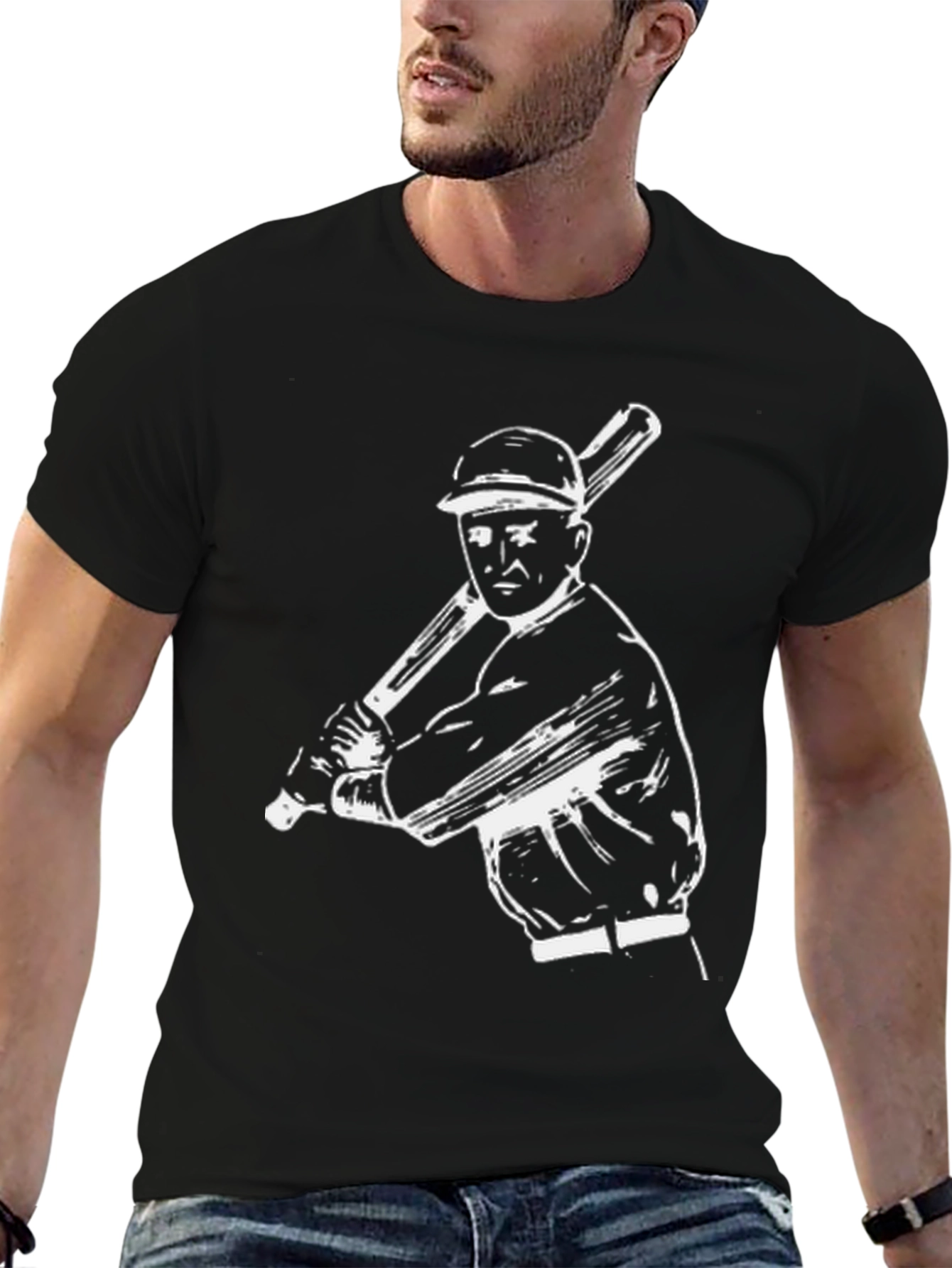 Black Baseball Player Graphic Tee - Black Cotton view 6