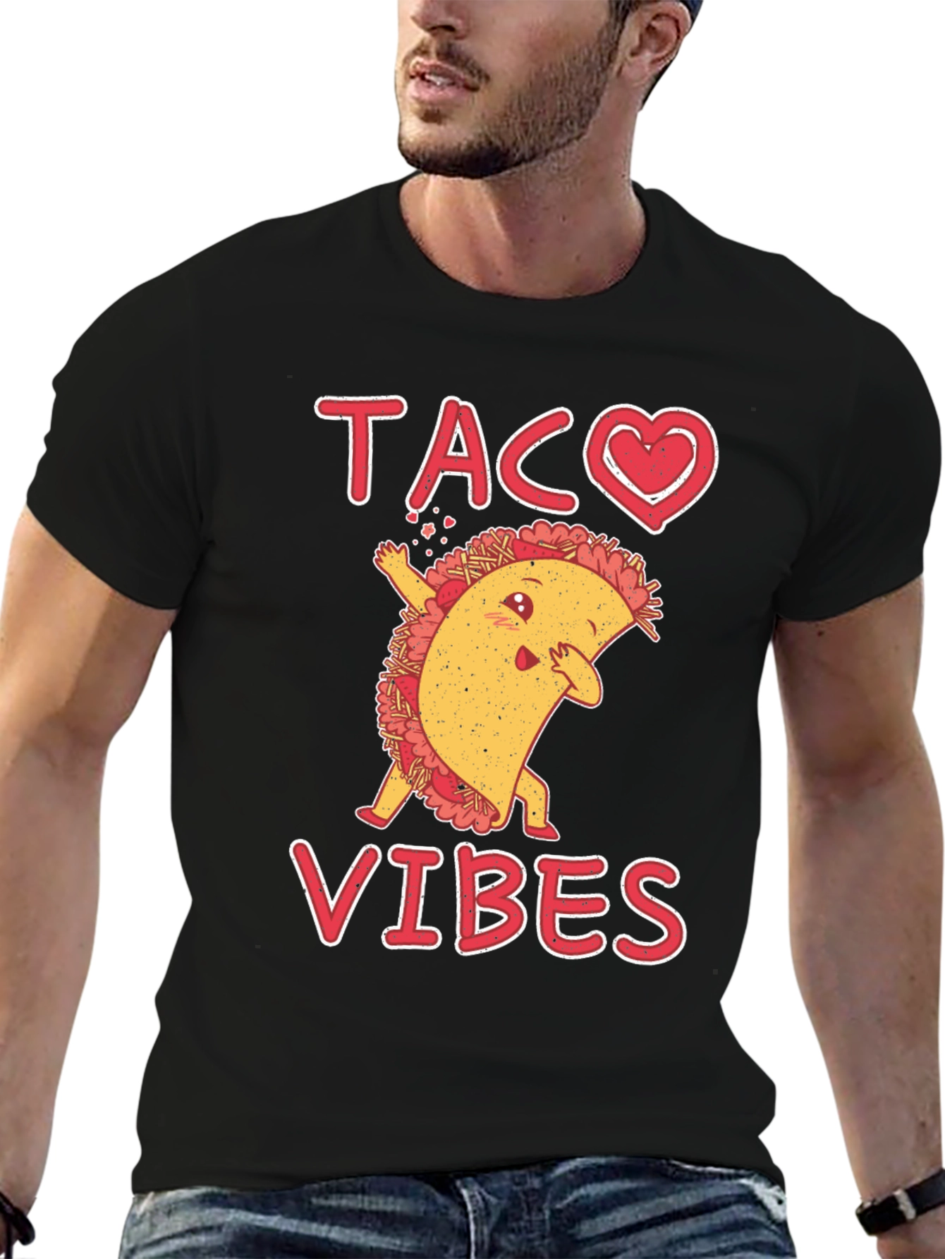 Black Taco Vibes Graphic Tee - Funny Dabbing Taco Shirt view 6